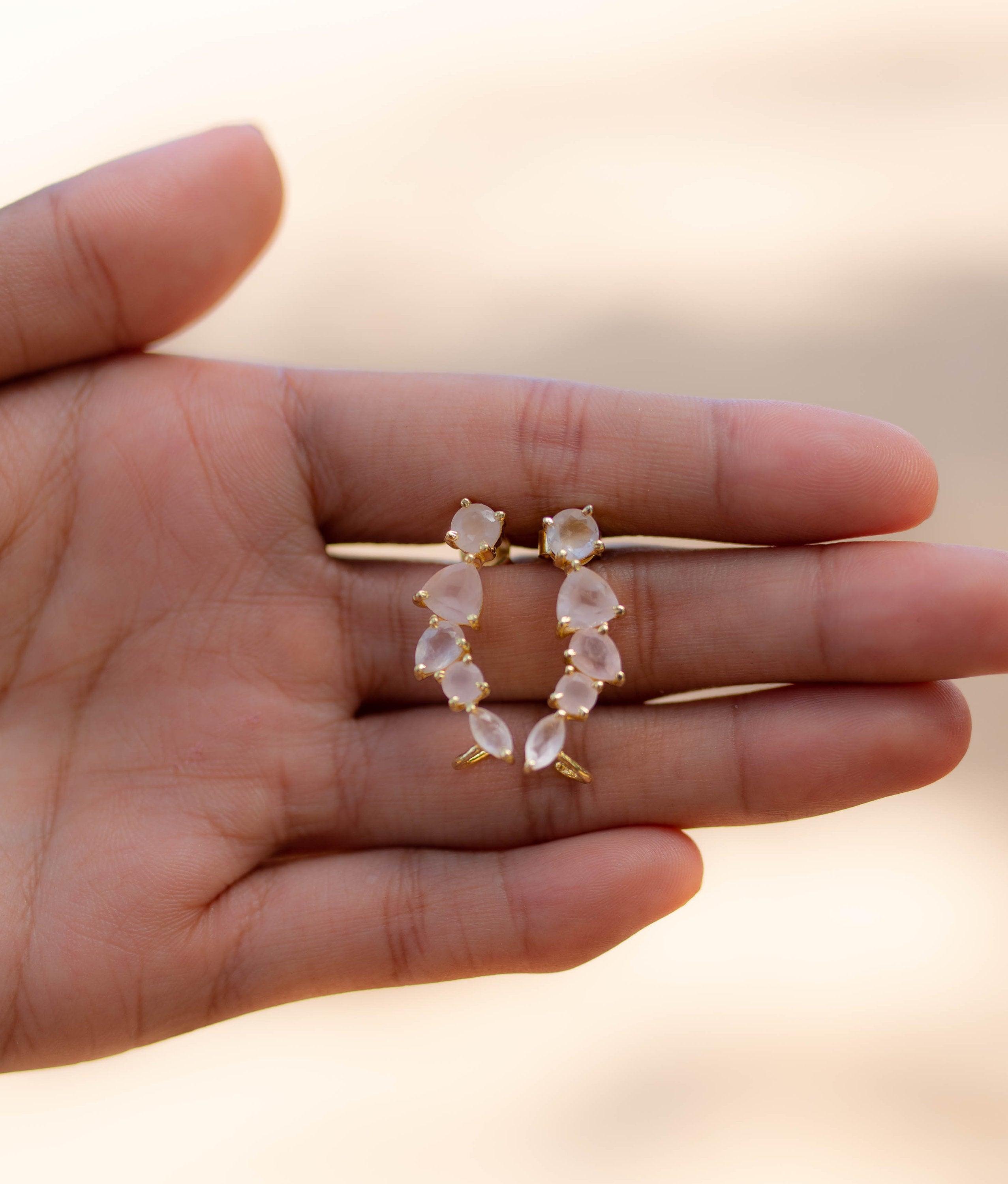 Rose Quartz Ear Climber Earrings ~ Stud ~ Jewelry ~ 18k Gold Plated ~ Natural ~ Minimalist Everyday ~ Gift for Her ~ Boho ~ Hippie ~ ME153