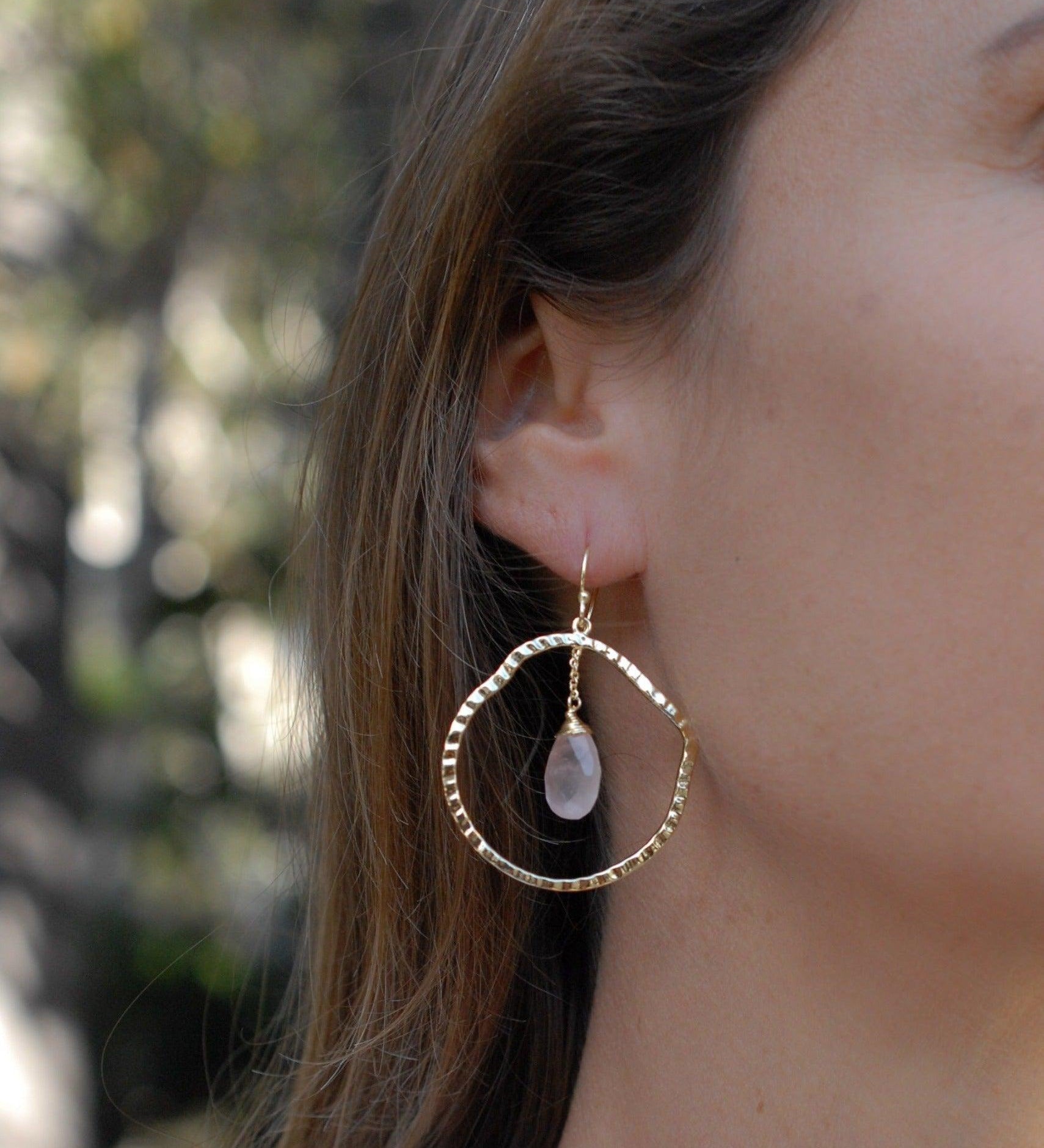 Rose Quartz Earrings ~18k Gold Plated ~ ME017 - Maresia Jewelry