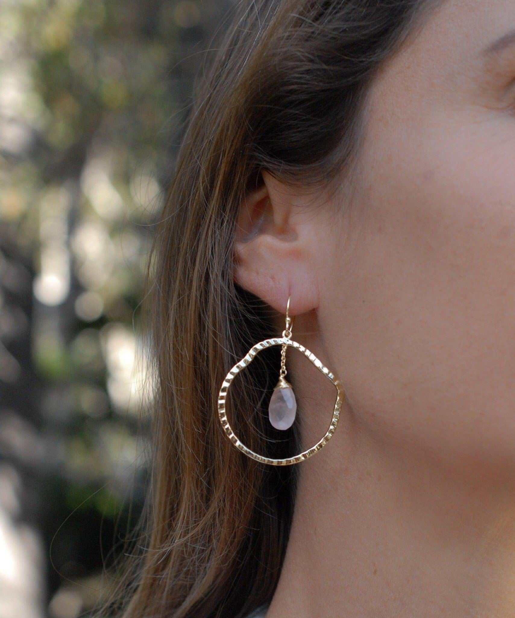 Rose Quartz Earrings ~18k Gold Plated ~ ME017 - Maresia Jewelry