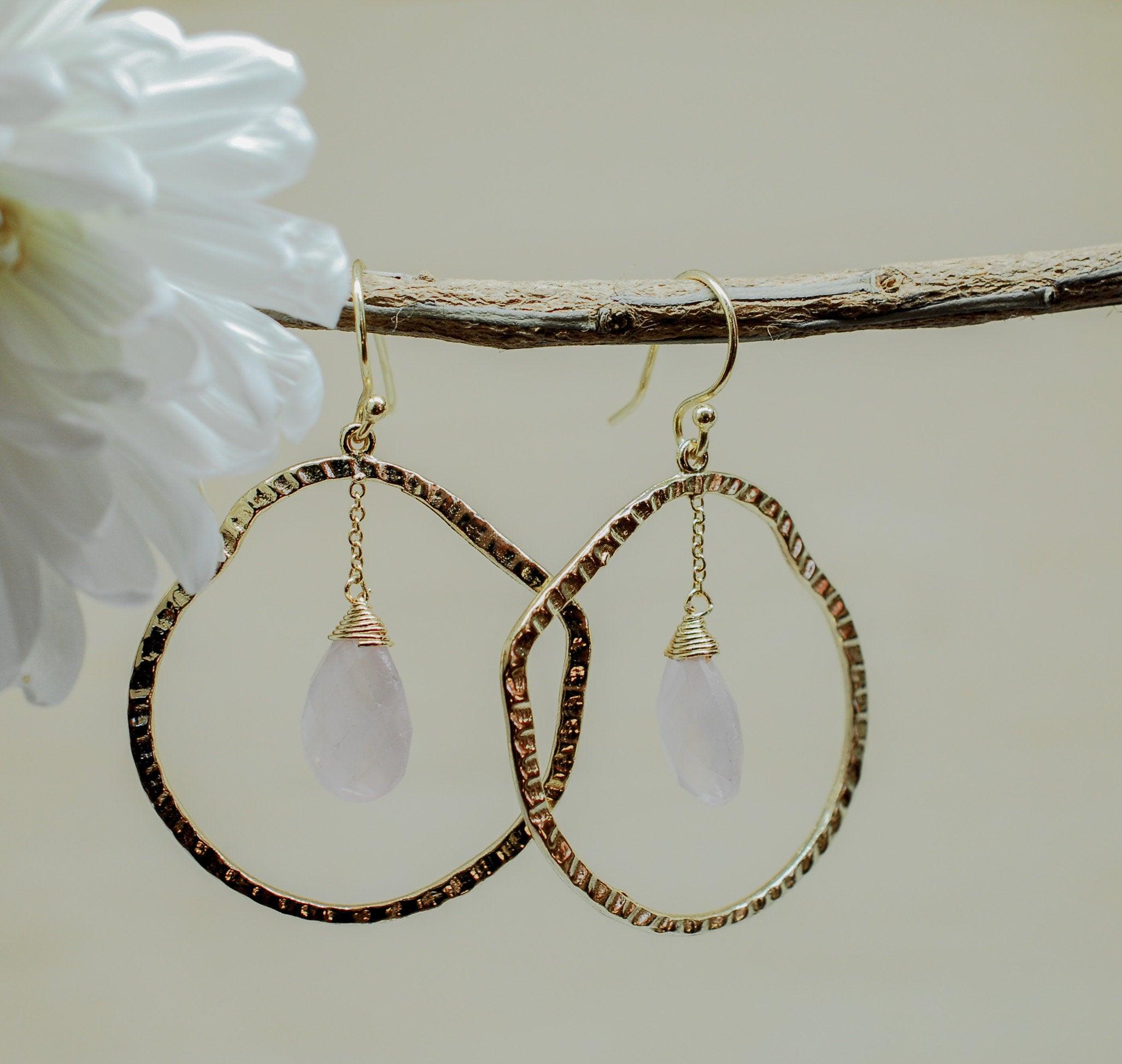 Rose Quartz Earrings ~18k Gold Plated ~ ME017 - Maresia Jewelry