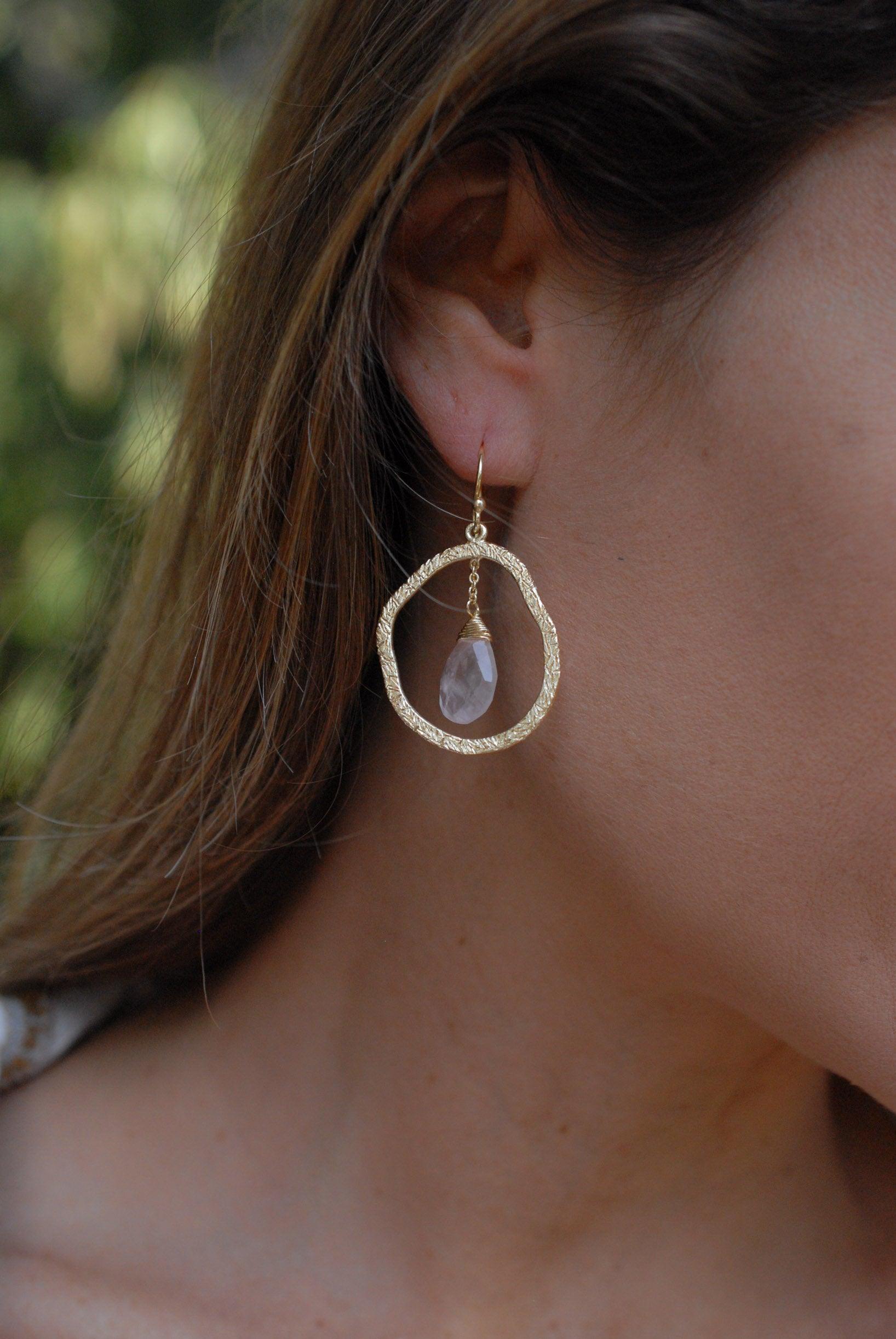Rose Quartz Earrings ~18k Gold Plated~ ME021 - Maresia Jewelry