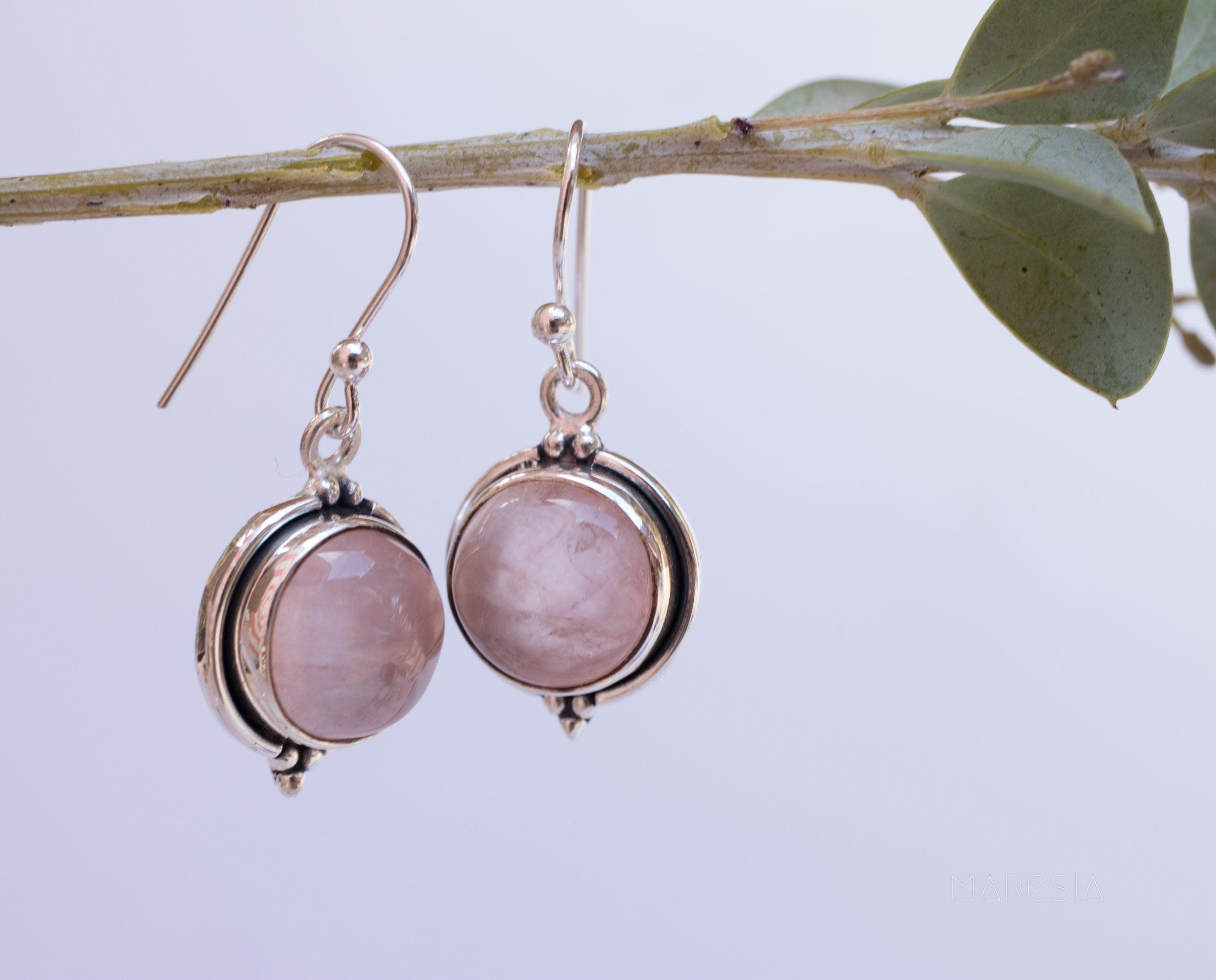Rose Quartz Earrings ~ Dangle ~ Gemstone ~Sterling Silver 925 ~Handmade ~ Natural ~ Lightweight ~Love Stone ~ Jewelry ~ Boho - Maresia Jewelry
