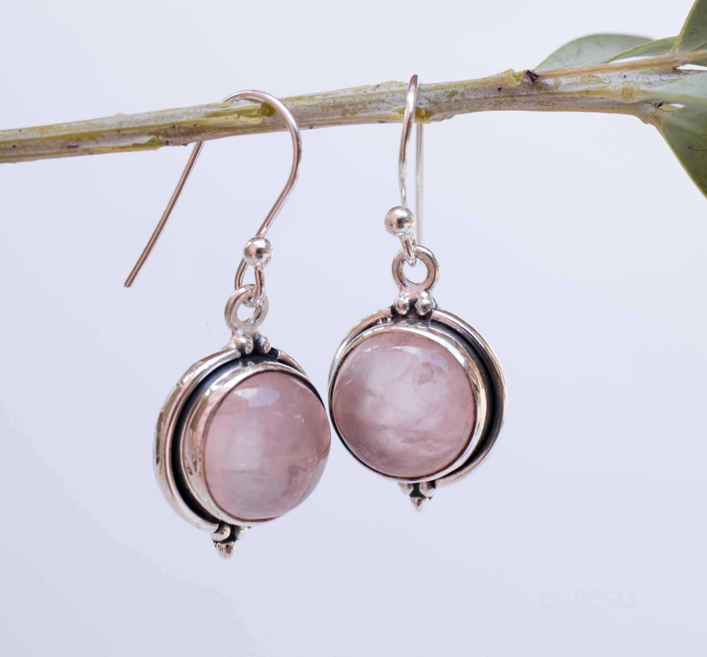 Rose Quartz Earrings ~ Dangle ~ Gemstone ~Sterling Silver 925 ~Handmade ~ Natural ~ Lightweight ~Love Stone ~ Jewelry ~ Boho - Maresia Jewelry