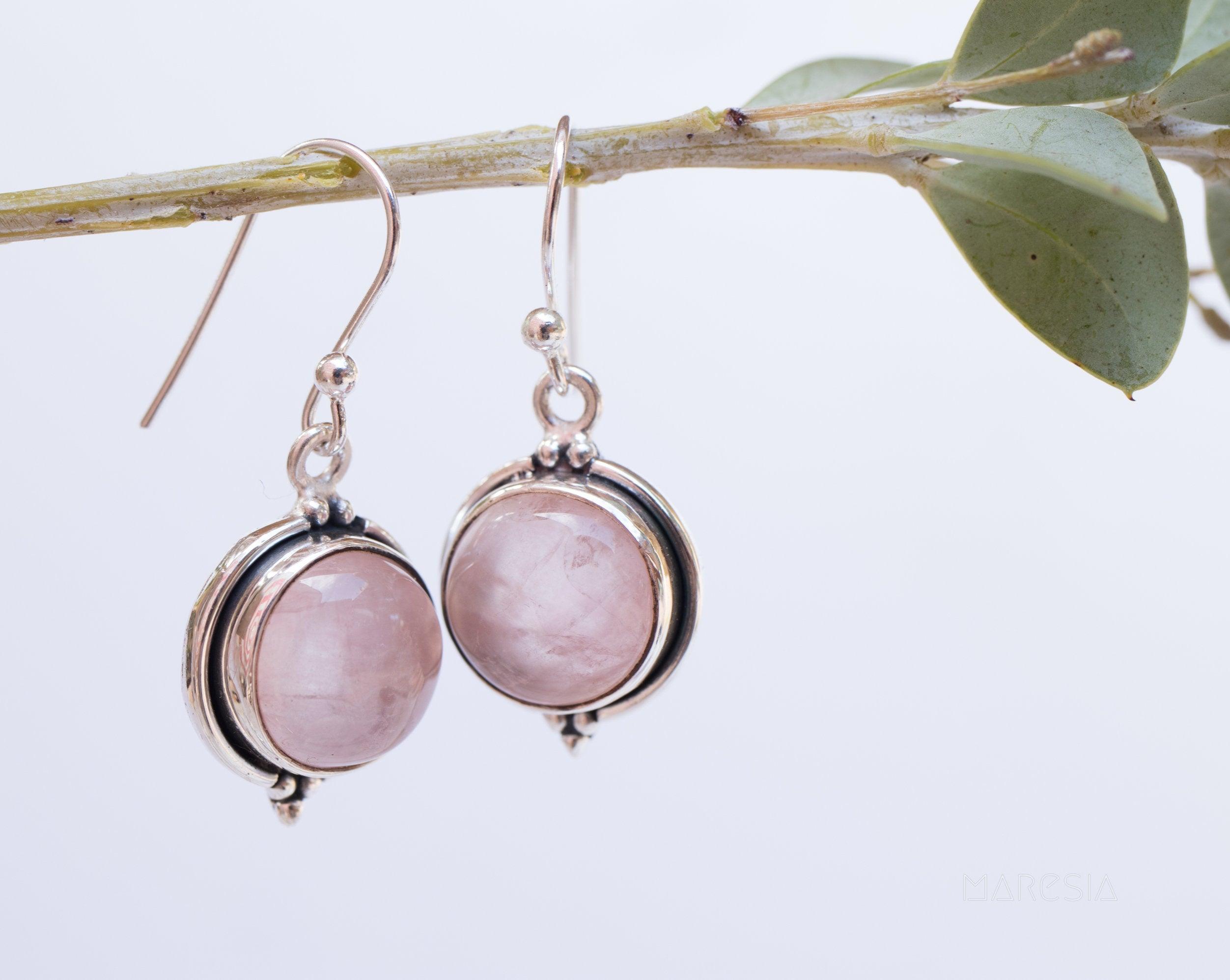 Rose Quartz Earrings ~ Dangle ~ Gemstone ~Sterling Silver 925 ~Handmade ~ Natural ~ Lightweight ~Love Stone ~ Jewelry ~ Boho - Maresia Jewelry