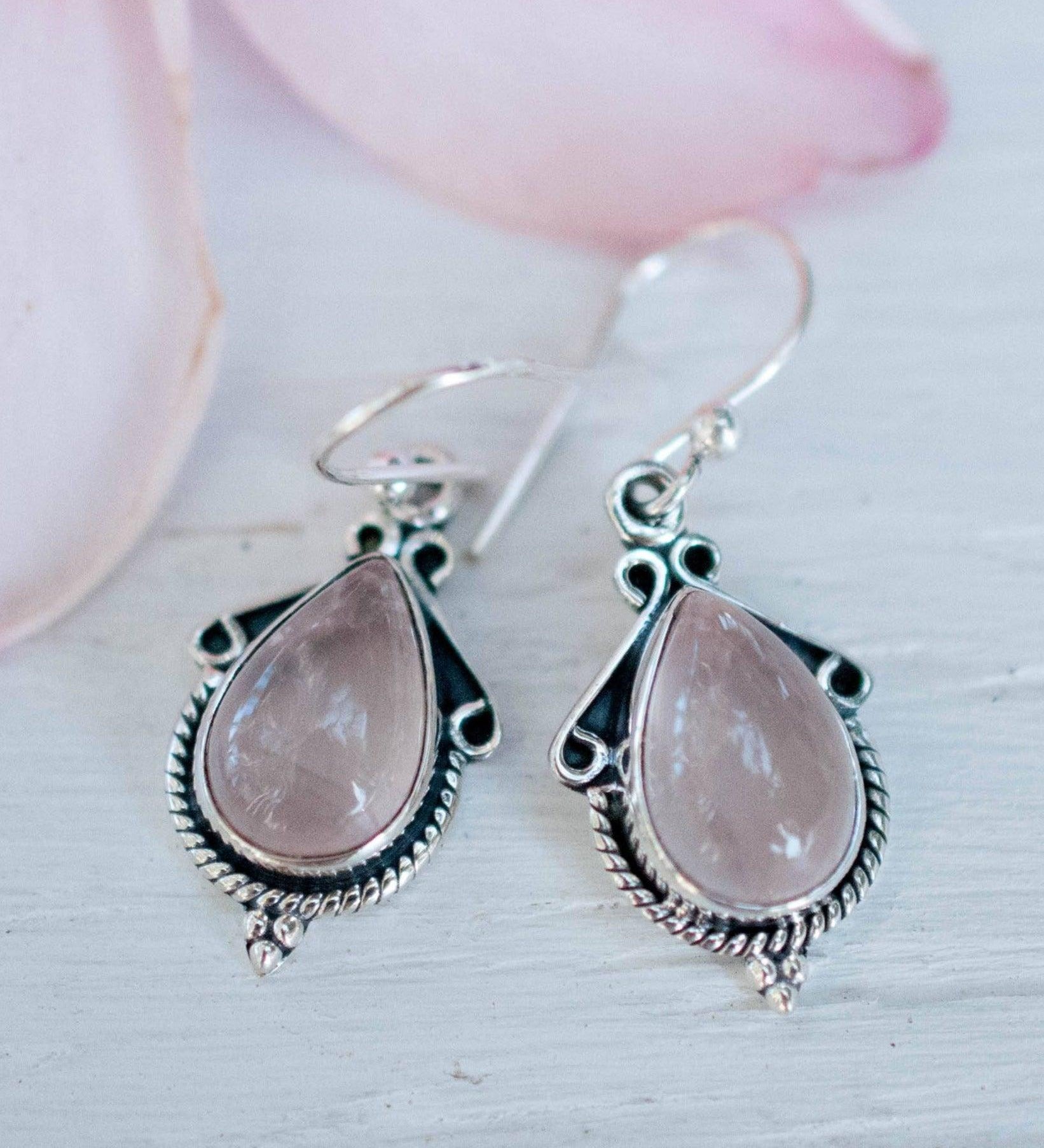 Rose Quartz Earrings ~ Dangle ~ Gemstone ~Sterling Silver 925 ~Handmade ~ Natural ~ Lightweight ~Love Stone ~ Jewelry ~ Boho ME016 - Maresia Jewelry