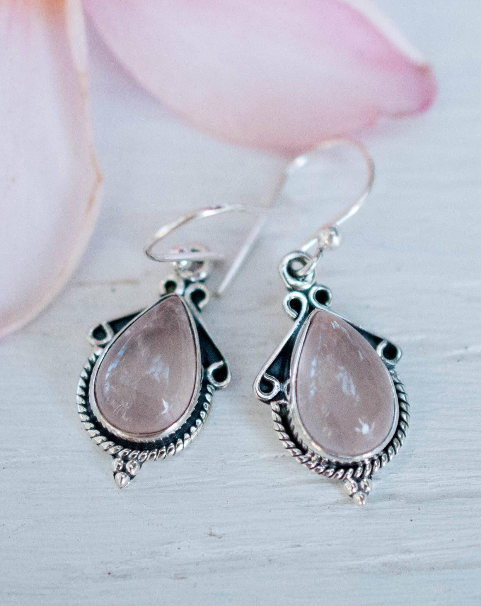 Rose Quartz Earrings ~ Dangle ~ Gemstone ~Sterling Silver 925 ~Handmade ~ Natural ~ Lightweight ~Love Stone ~ Jewelry ~ Boho ME016 - Maresia Jewelry