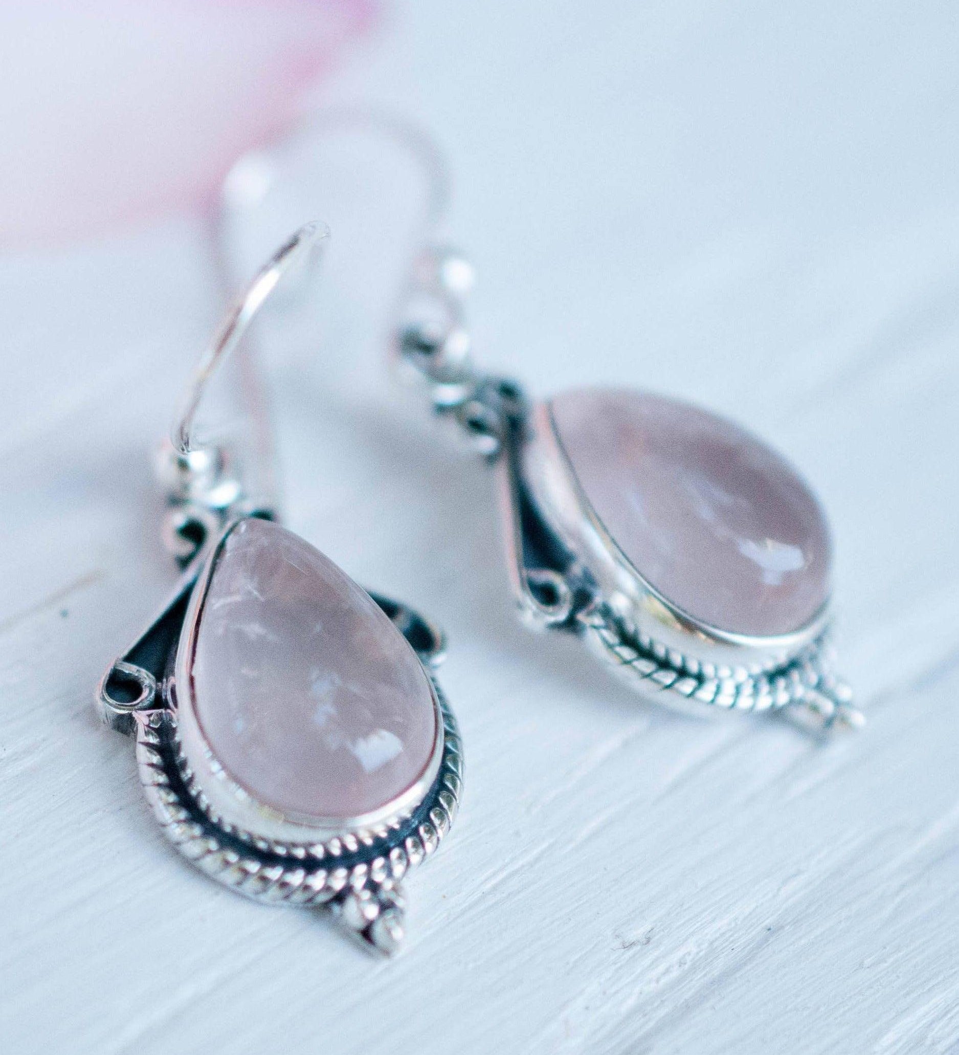 Rose Quartz Earrings ~ Dangle ~ Gemstone ~Sterling Silver 925 ~Handmade ~ Natural ~ Lightweight ~Love Stone ~ Jewelry ~ Boho ME016 - Maresia Jewelry