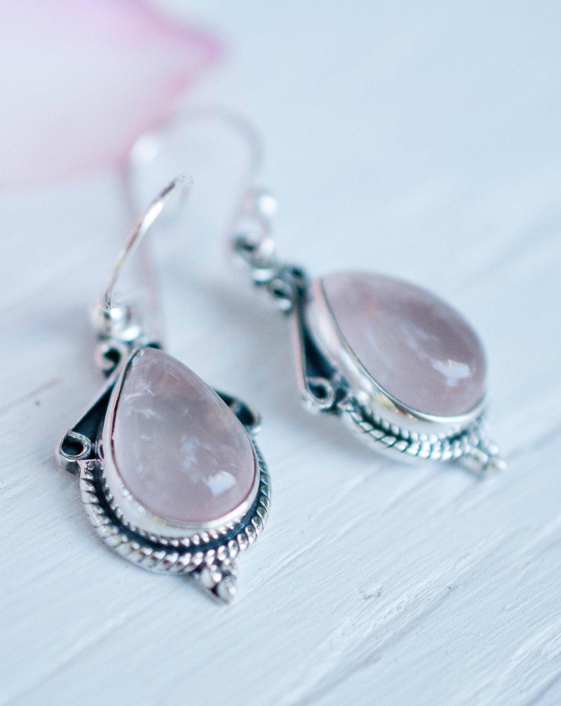 Rose Quartz Earrings ~ Dangle ~ Gemstone ~Sterling Silver 925 ~Handmade ~ Natural ~ Lightweight ~Love Stone ~ Jewelry ~ Boho ME016 - Maresia Jewelry