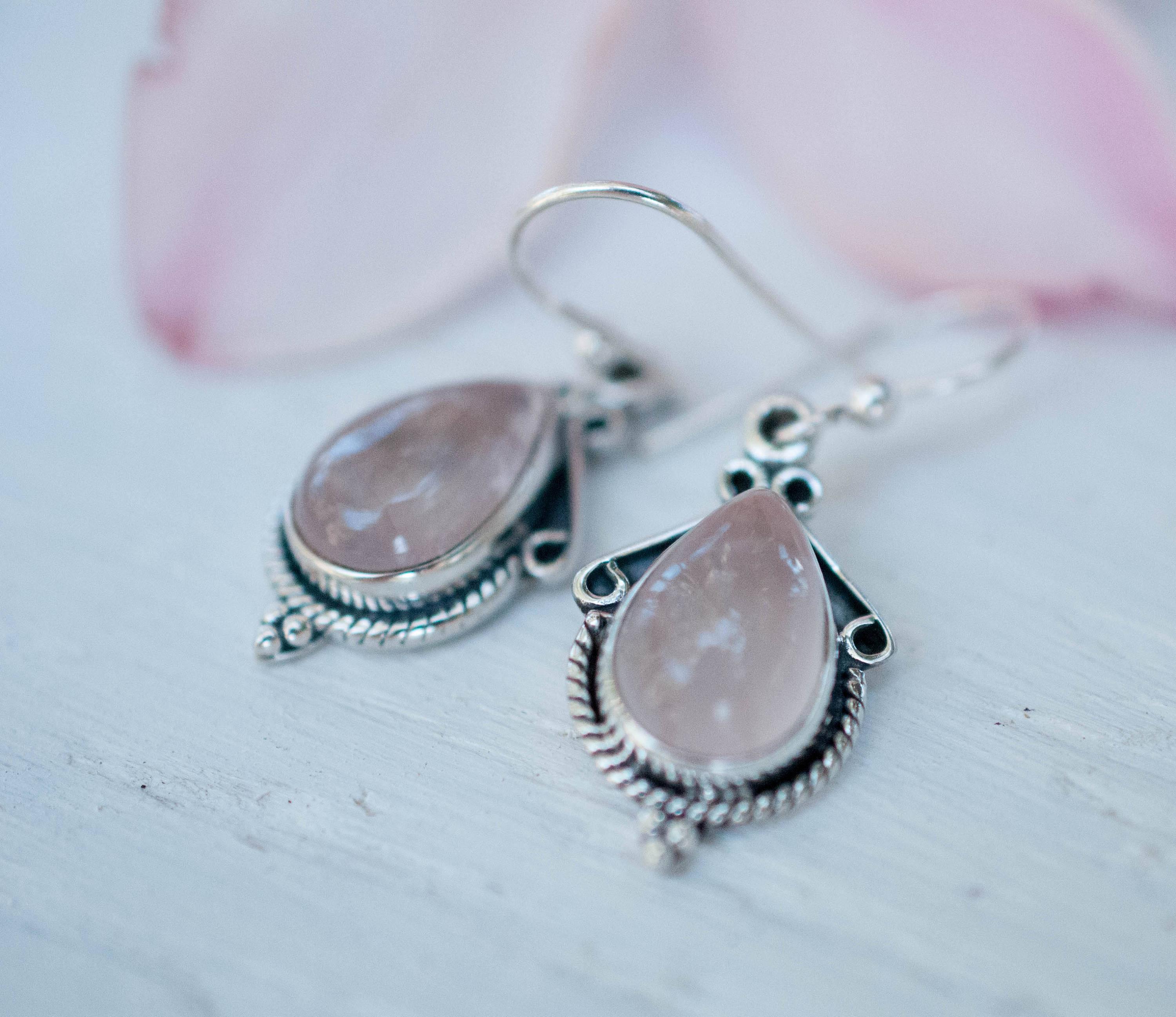 Rose Quartz Earrings ~ Dangle ~ Gemstone ~Sterling Silver 925 ~Handmade ~ Natural ~ Lightweight ~Love Stone ~ Jewelry ~ Boho ME016 - Maresia Jewelry