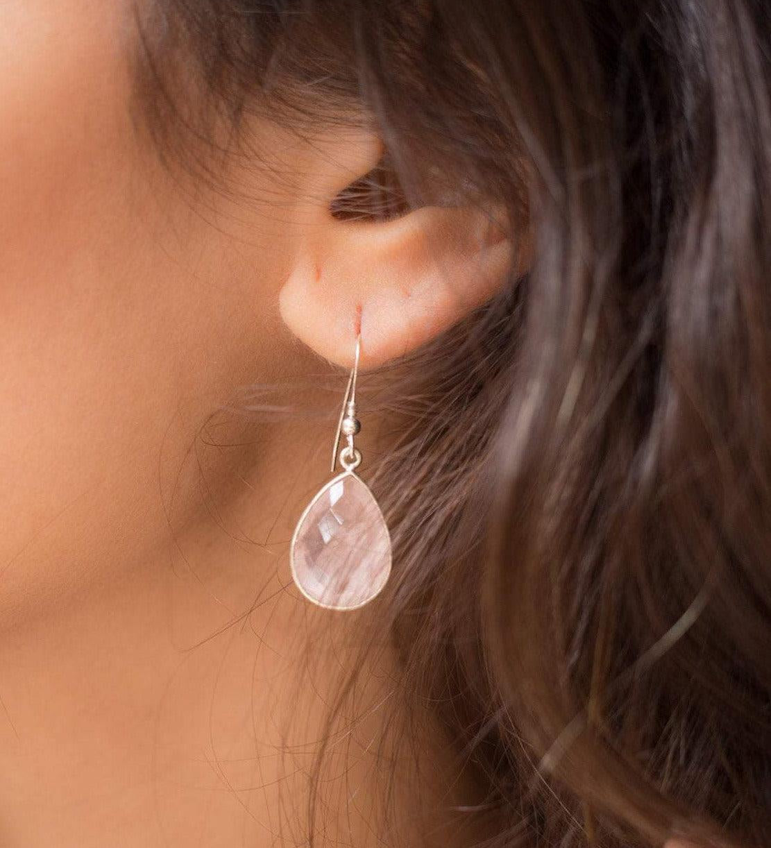 Rose Quartz Earrings  ~ Sterling Silver 925 ~ ME085 - Maresia Jewelry