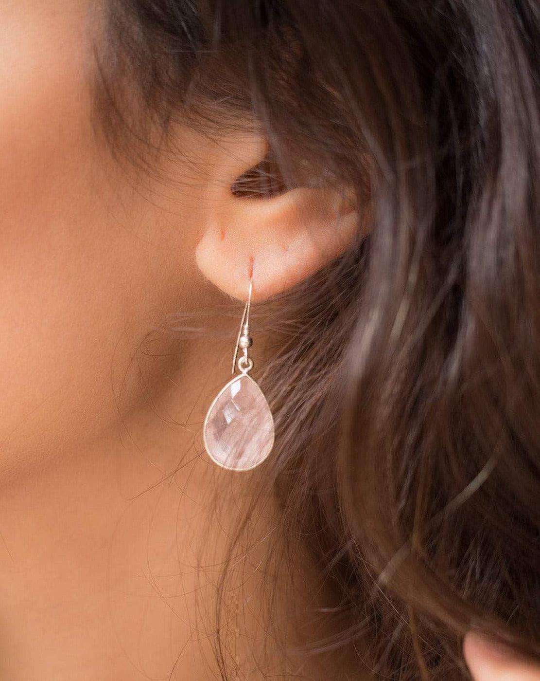Rose Quartz Earrings  ~ Sterling Silver 925 ~ ME085 - Maresia Jewelry