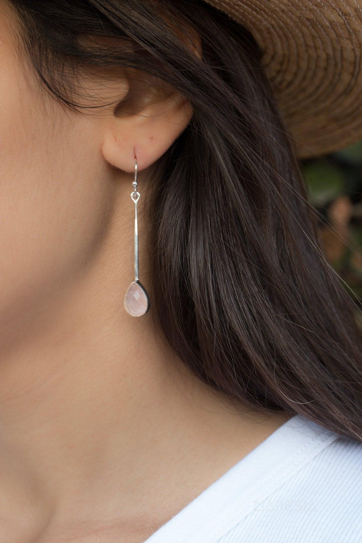 Rose Quartz Earrings ~Sterling Silver 925  ~ ME133 - Maresia Jewelry