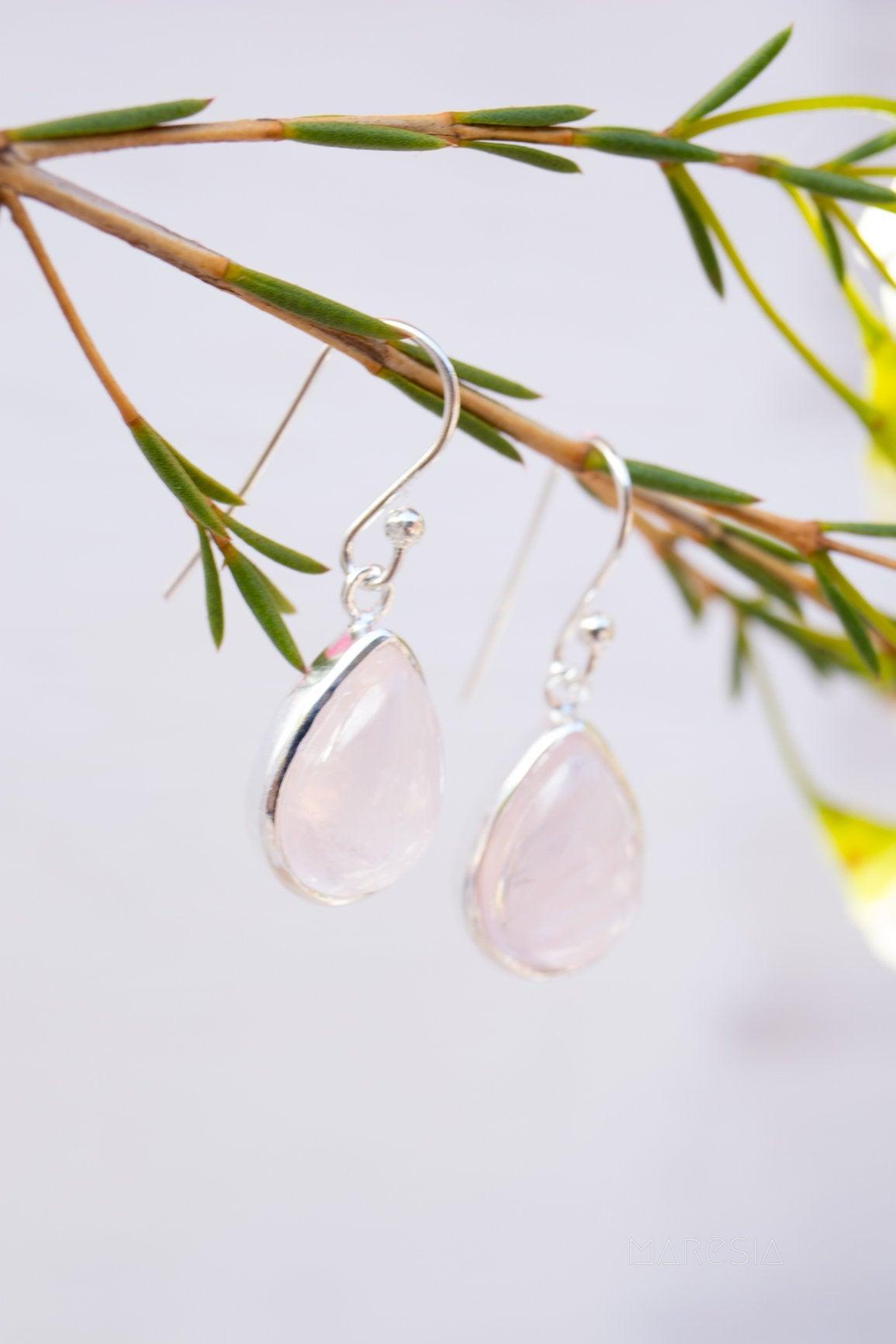 Rose Quartz Earrings ~ Sterling Silver 925  ~ ME138 - Maresia Jewelry
