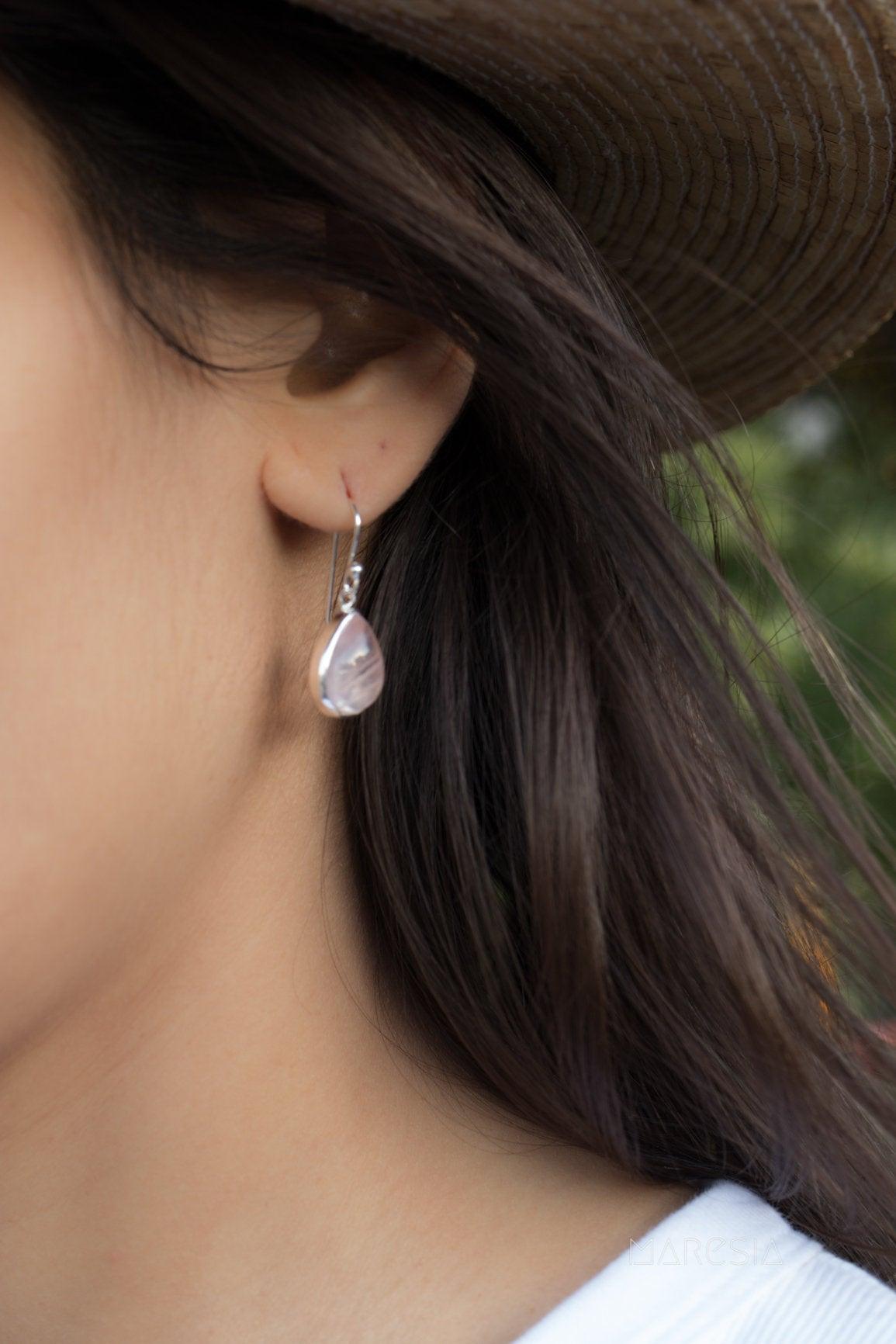Rose Quartz Earrings ~ Sterling Silver 925  ~ ME138 - Maresia Jewelry