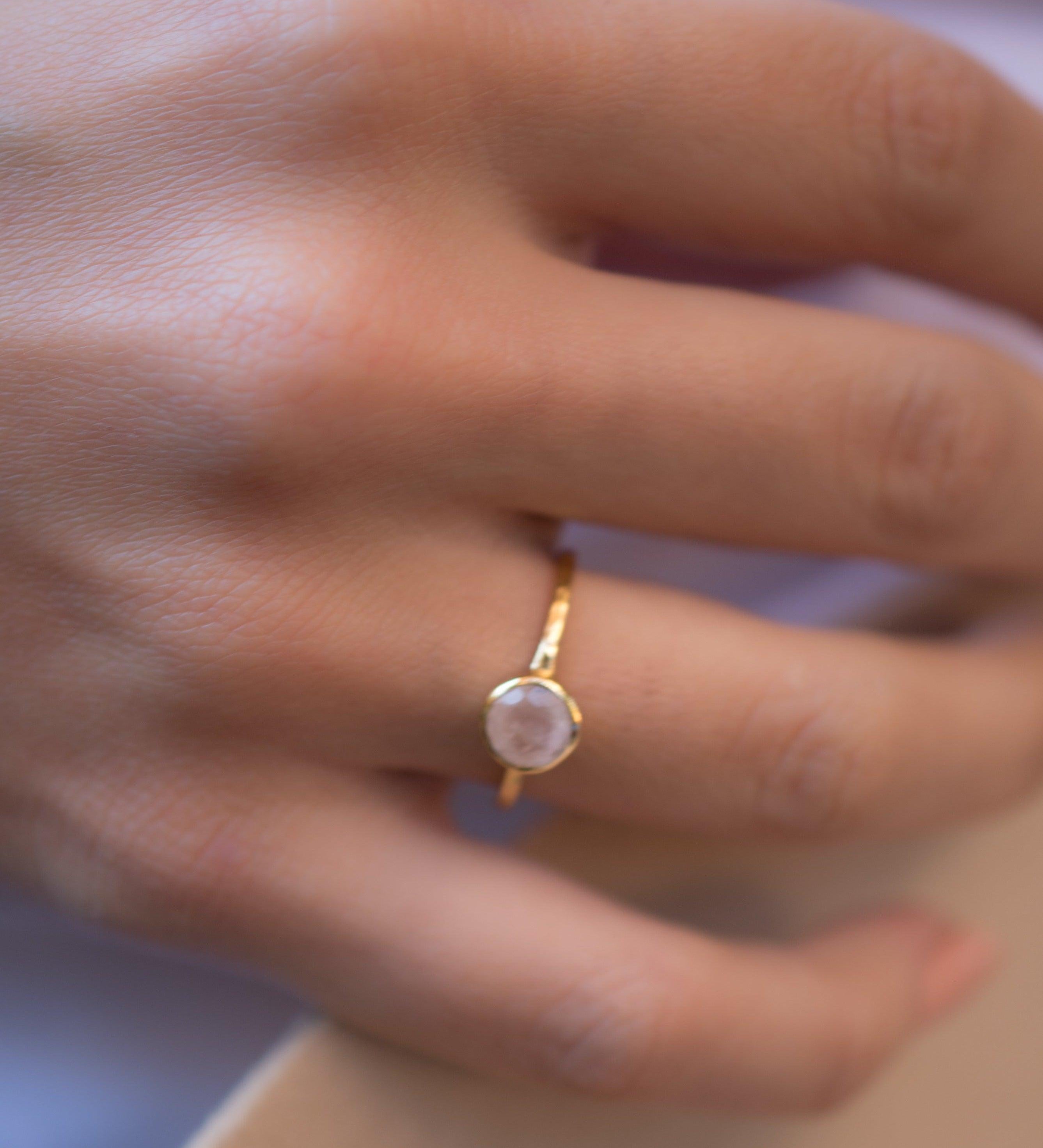 Rose Quartz Gold Ring ~ 18k Gold Plated ~ MR214 - Maresia Jewelry