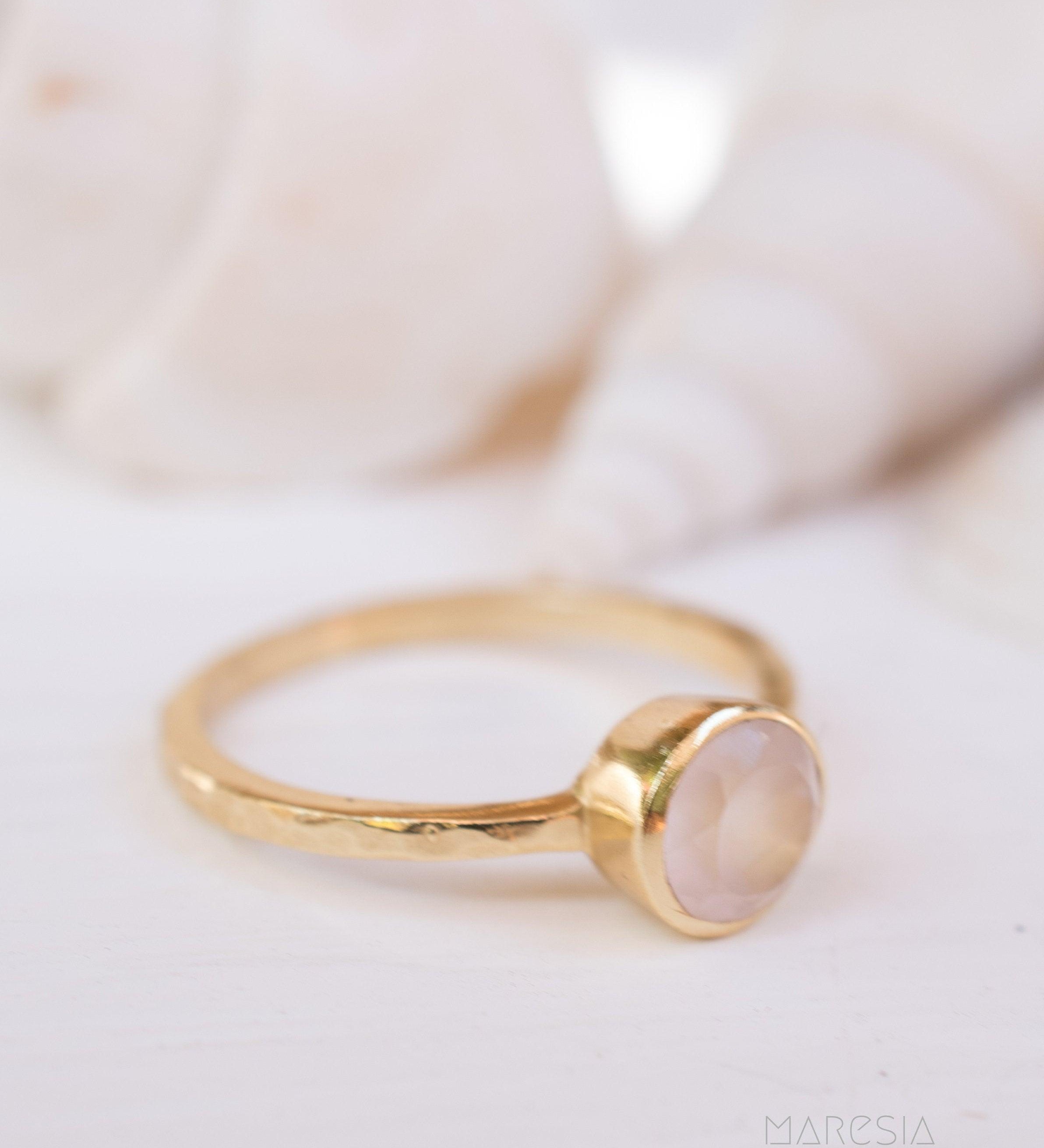 Rose Quartz Gold Ring ~ 18k Gold Plated ~ MR214 - Maresia Jewelry