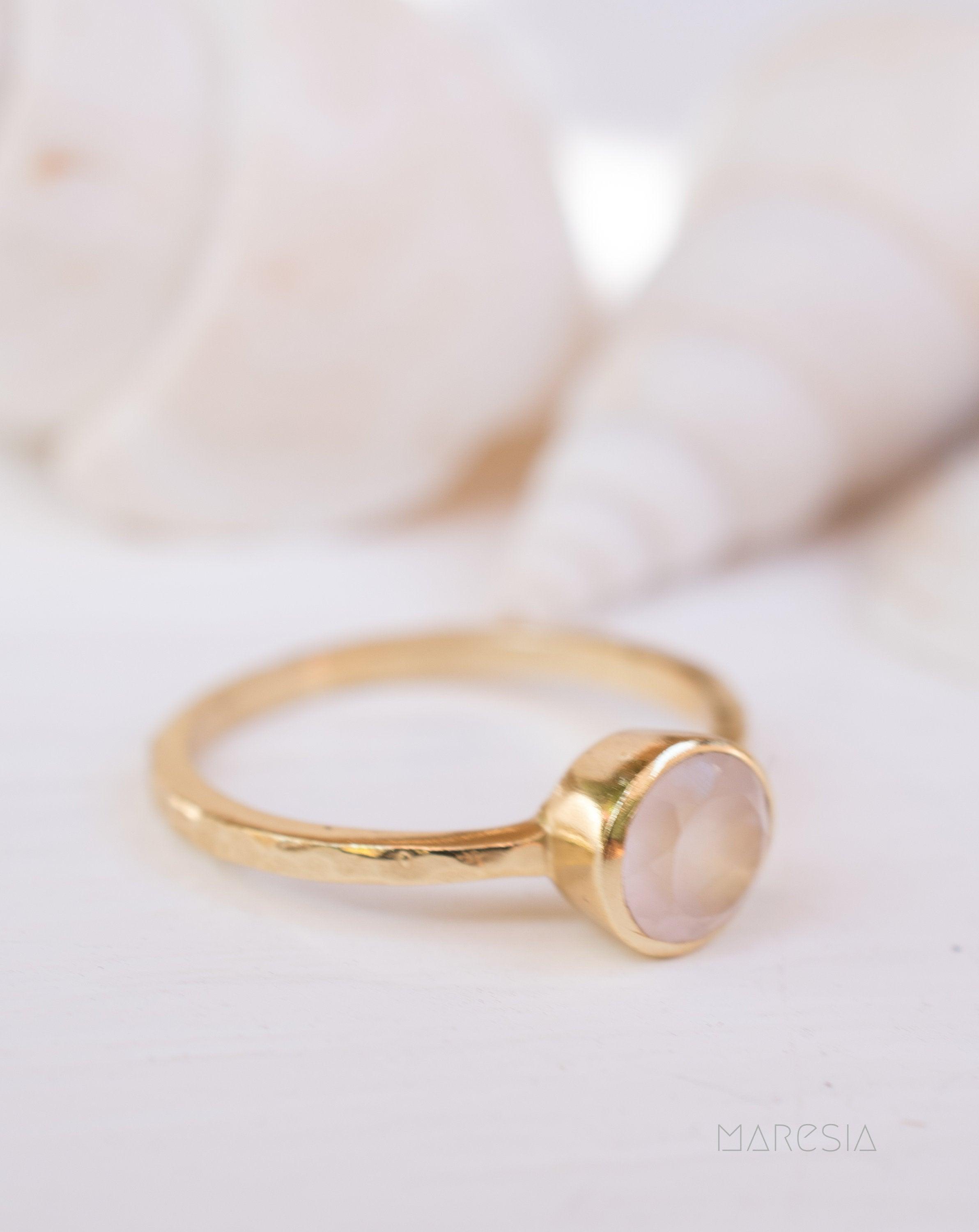 Rose Quartz Gold Ring ~ 18k Gold Plated ~ MR214 - Maresia Jewelry