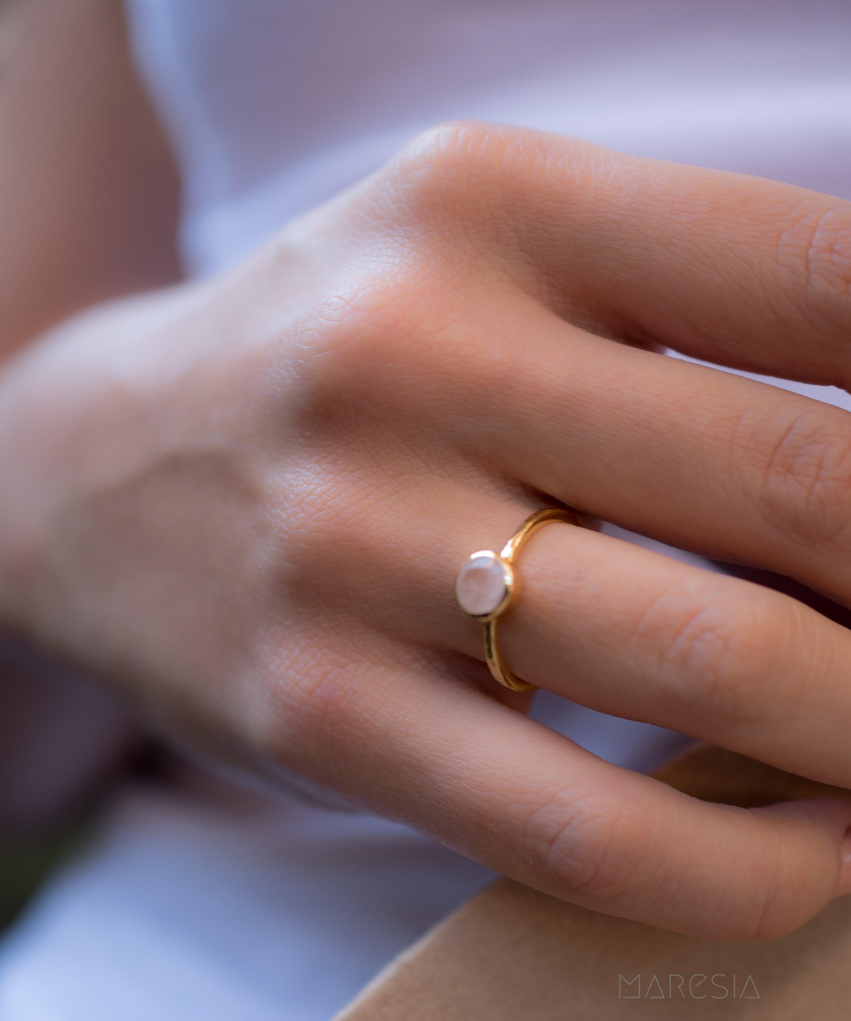 Rose Quartz Gold Ring ~ 18k Gold Plated ~ MR214 - Maresia Jewelry