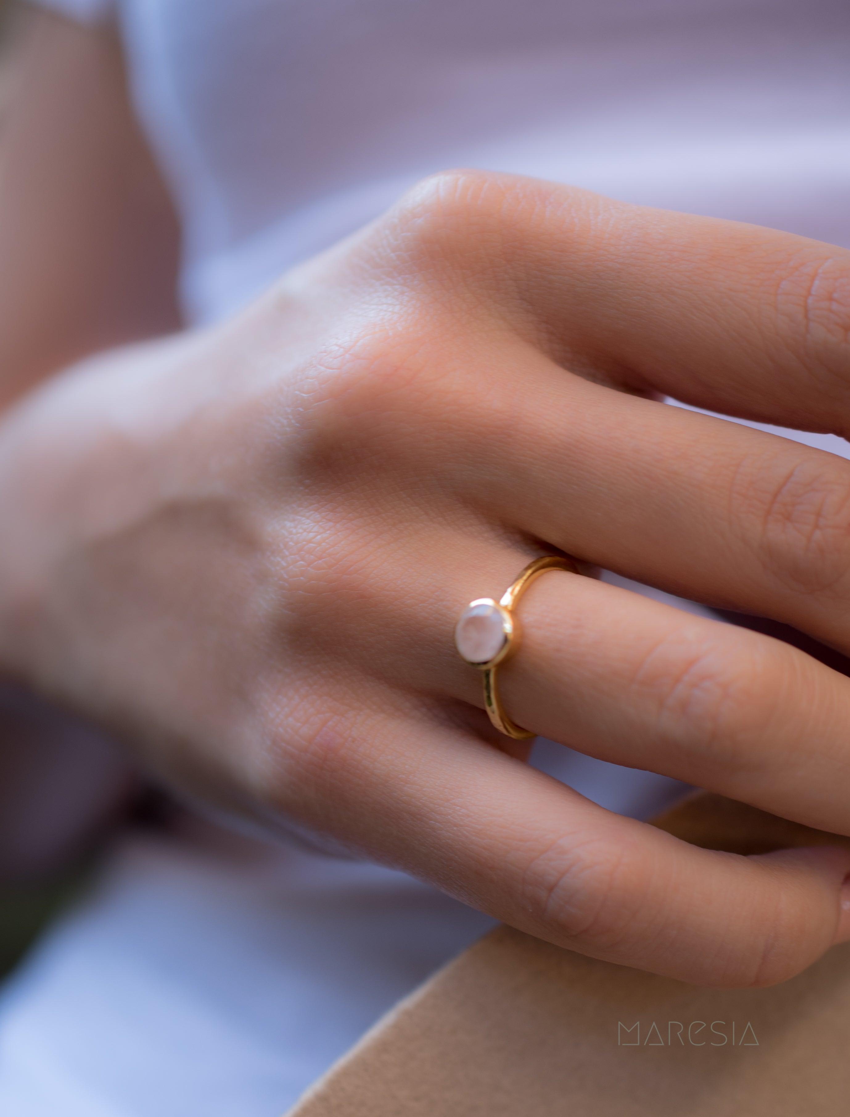 Rose Quartz Gold Ring ~ 18k Gold Plated ~ MR214 - Maresia Jewelry