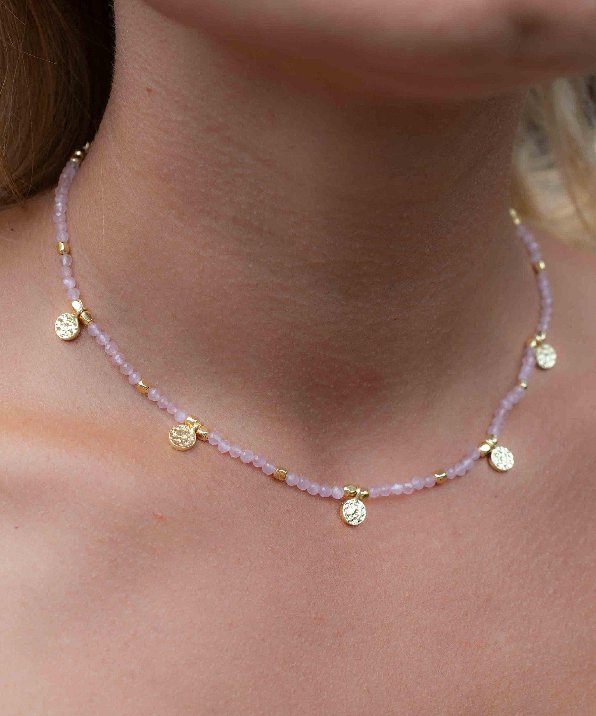 Rose Quartz Necklace ~ Gold Plated 18k ~Choker ~ Jewelry ~ Gift For Her ~ Minimalist~ Handmade~ Thin Chain~ Delicate ~Layered ~ MN104
