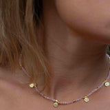 Rose Quartz Necklace ~ Gold Plated 18k ~Choker ~ Jewelry ~ Gift For Her ~ Minimalist~ Handmade~ Thin Chain~ Delicate ~Layered ~ MN104
