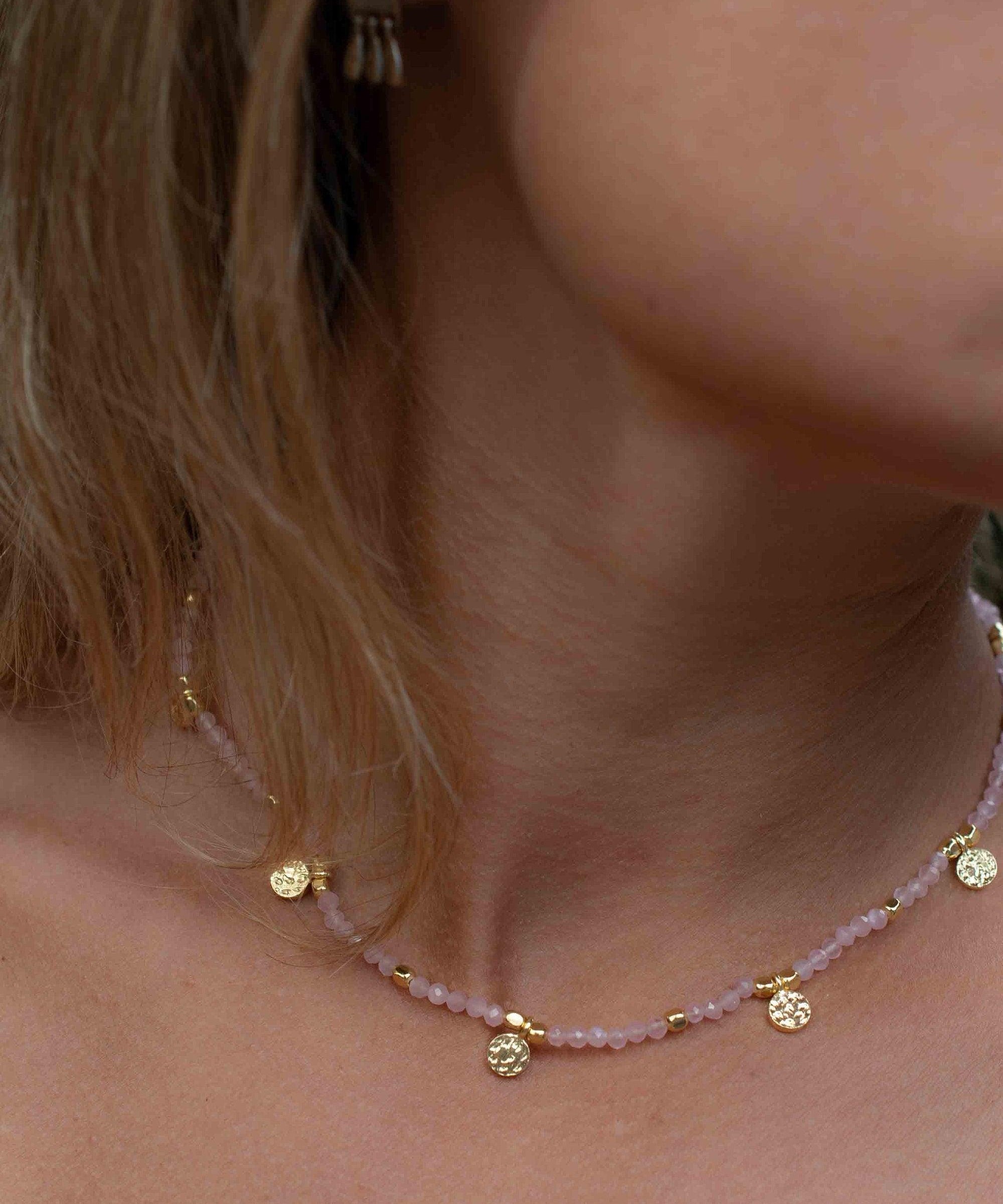 Rose Quartz Necklace ~ Gold Plated 18k ~Choker ~ Jewelry ~ Gift For Her ~ Minimalist~ Handmade~ Thin Chain~ Delicate ~Layered ~ MN104