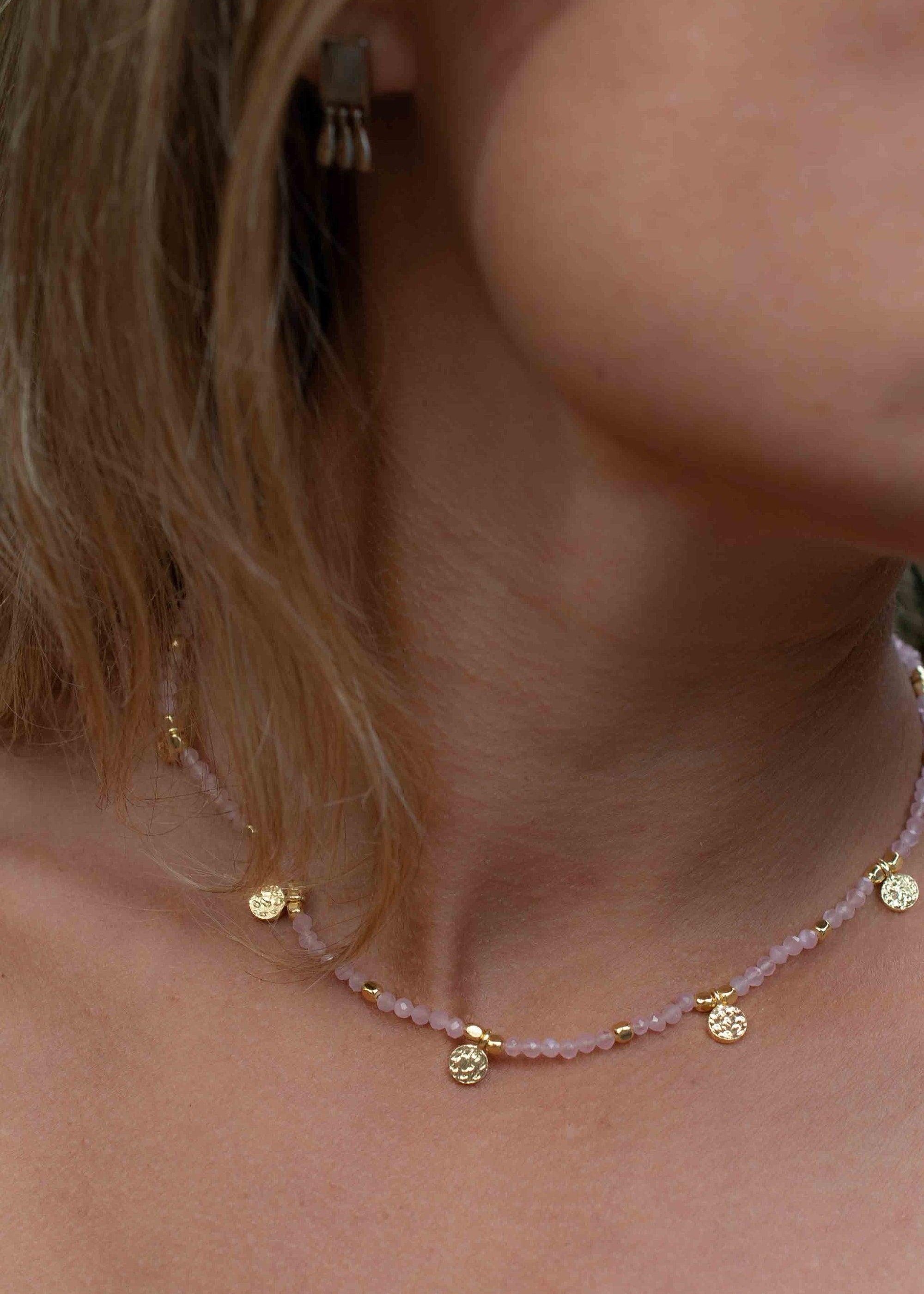 Rose Quartz Necklace ~ Gold Plated 18k ~Choker ~ Jewelry ~ Gift For Her ~ Minimalist~ Handmade~ Thin Chain~ Delicate ~Layered ~ MN104