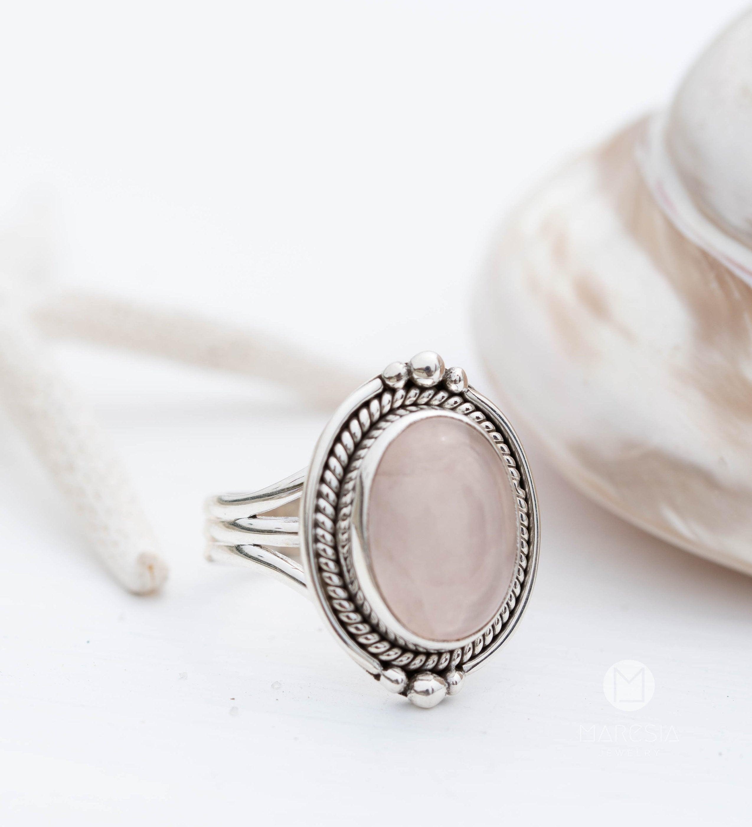 Rose Quartz Oval Ring ~ Gemstone ~ Natural ~ Sterling Silver 925 ~ Jewelry ~ Handmade~ January Birthstone -MR264
