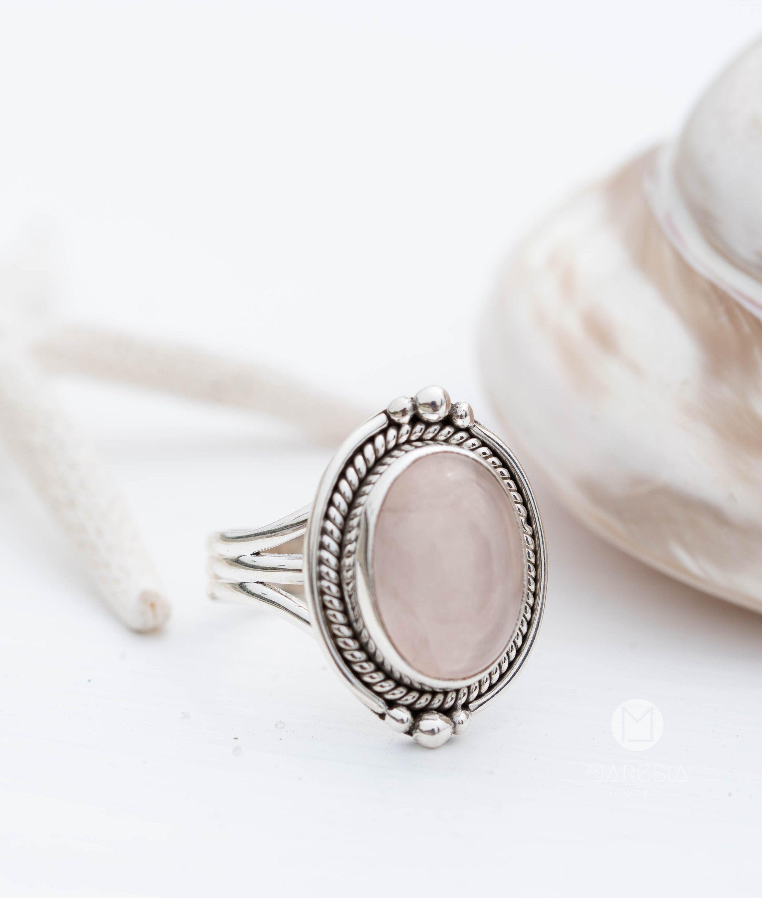 Rose Quartz Oval Ring ~ Gemstone ~ Natural ~ Sterling Silver 925 ~ Jewelry ~ Handmade~ January Birthstone -MR264