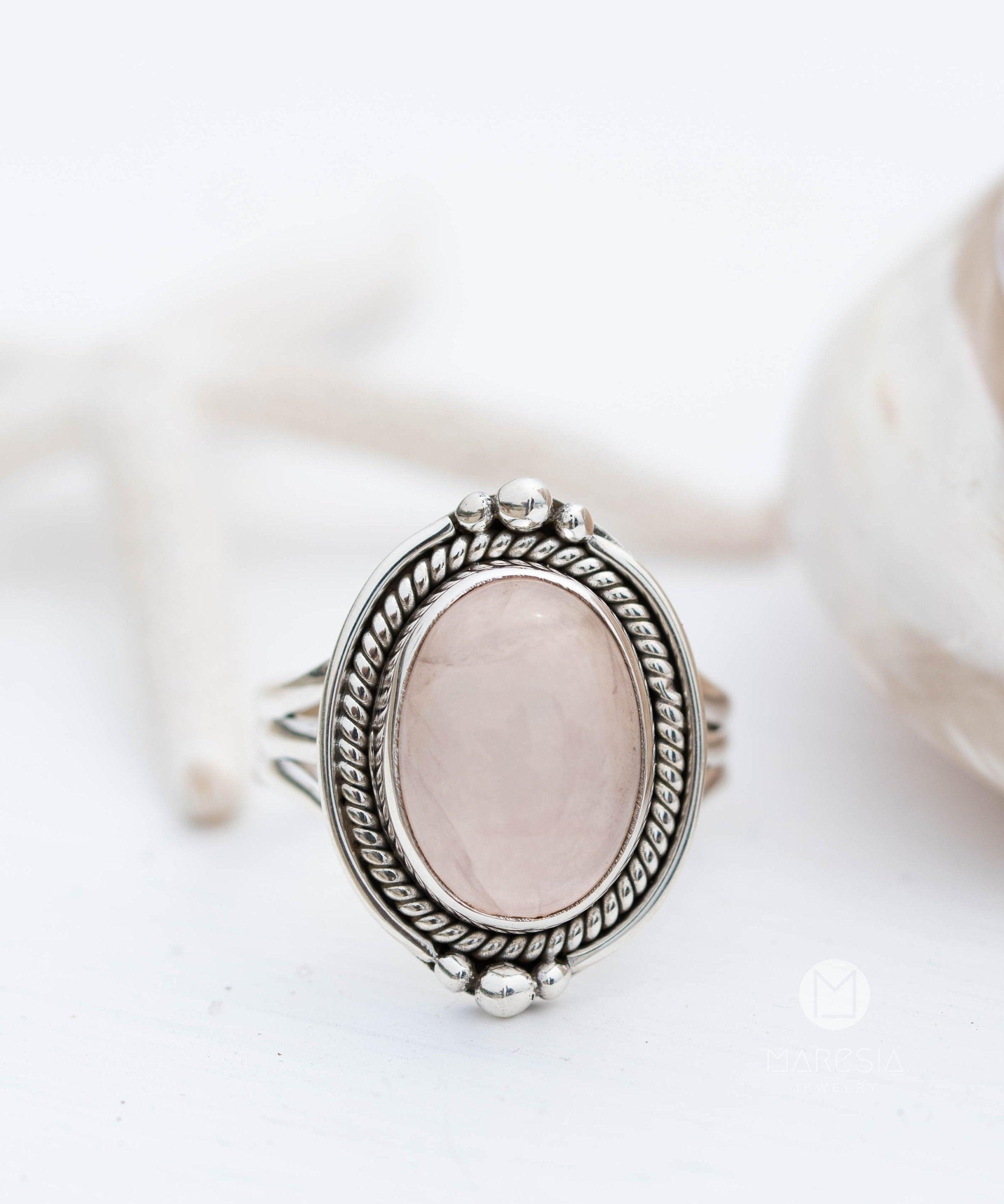 Rose Quartz Oval Ring ~ Gemstone ~ Natural ~ Sterling Silver 925 ~ Jewelry ~ Handmade~ January Birthstone -MR264