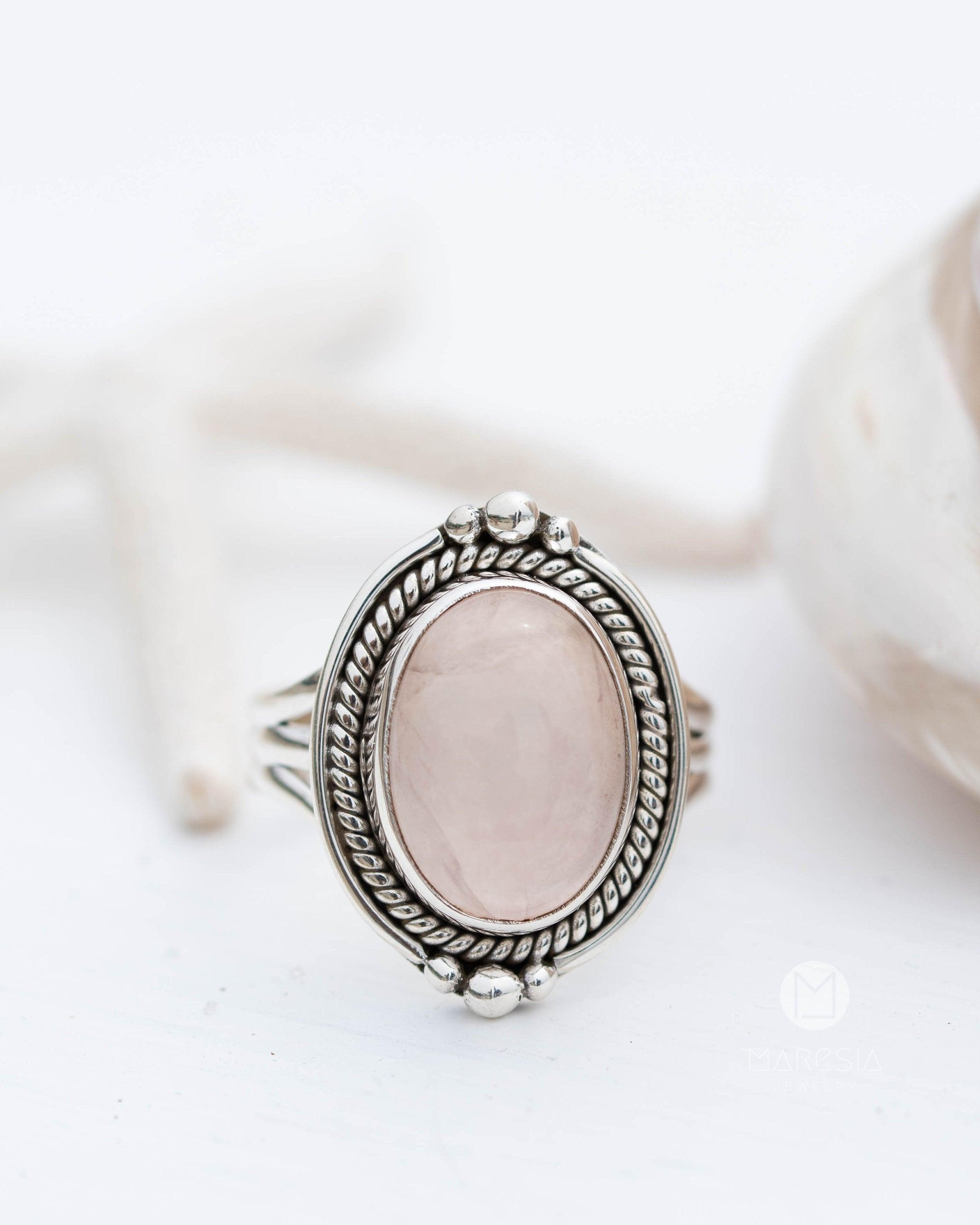 Rose Quartz Oval Ring ~ Gemstone ~ Natural ~ Sterling Silver 925 ~ Jewelry ~ Handmade~ January Birthstone -MR264