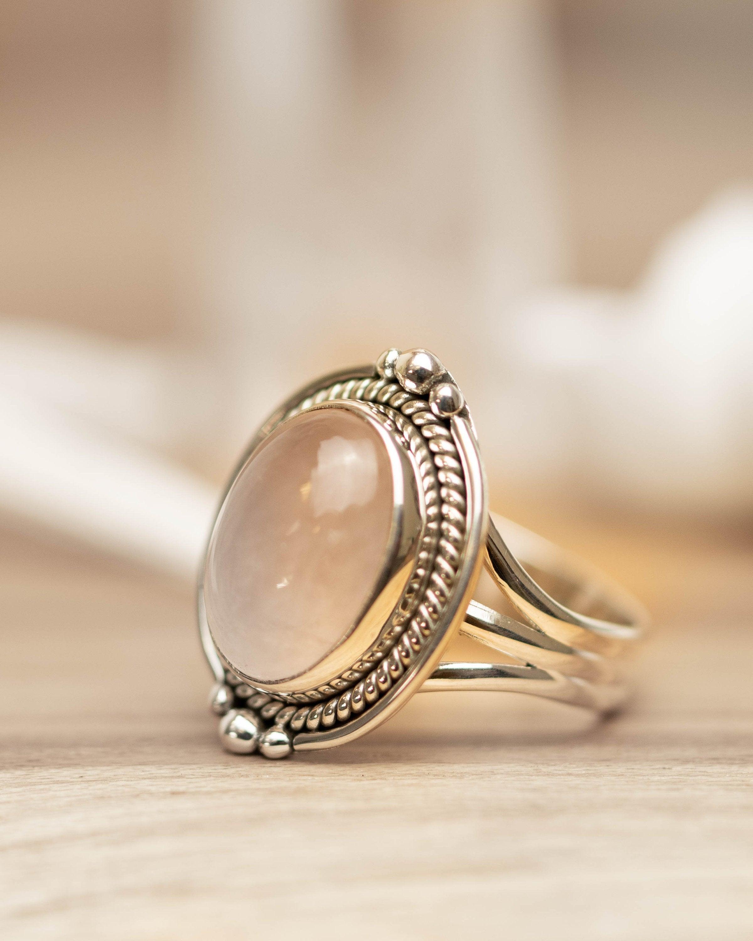 Rose Quartz Oval Ring ~ Gemstone ~ Natural ~ Sterling Silver 925 ~ Jewelry ~ Handmade~ January Birthstone -MR264