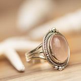 Rose Quartz Oval Ring ~ Gemstone ~ Natural ~ Sterling Silver 925 ~ Jewelry ~ Handmade~ January Birthstone -MR264