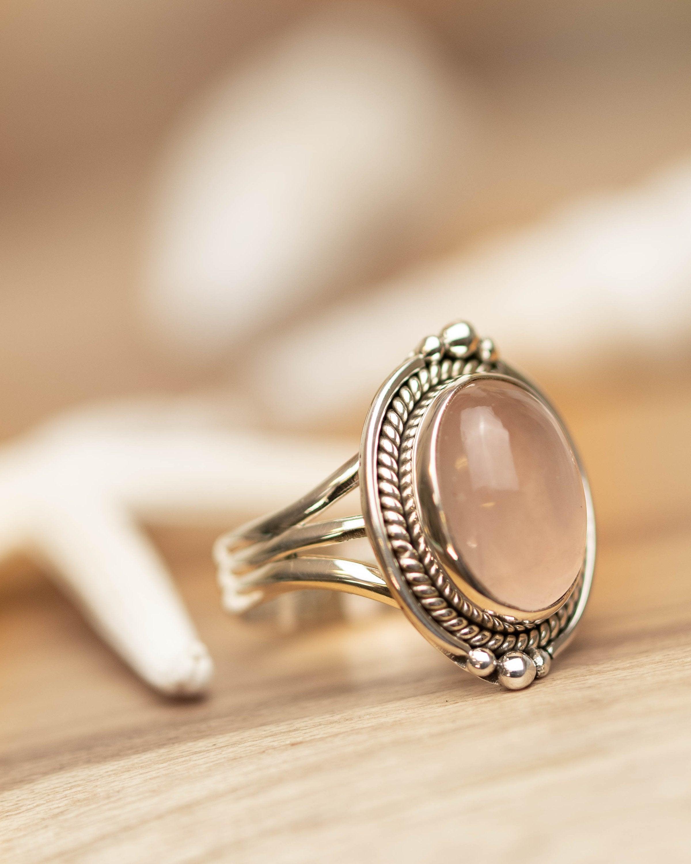 Rose Quartz Oval Ring ~ Gemstone ~ Natural ~ Sterling Silver 925 ~ Jewelry ~ Handmade~ January Birthstone -MR264