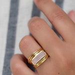 Rose Quartz Rectangular Ring ~ Gemstone ~ Natural ~ 18k Gold Plated ~ Jewelry ~ Handmade~ January Birthstone - MR300