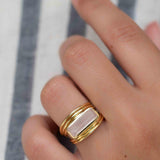 Rose Quartz Rectangular Ring ~ Gemstone ~ Natural ~ 18k Gold Plated ~ Jewelry ~ Handmade~ January Birthstone - MR300