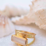 Rose Quartz Rectangular Ring ~ Gemstone ~ Natural ~ 18k Gold Plated ~ Jewelry ~ Handmade~ January Birthstone - MR300
