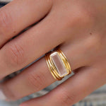 Rose Quartz Rectangular Ring ~ Gemstone ~ Natural ~ 18k Gold Plated ~ Jewelry ~ Handmade~ January Birthstone - MR300