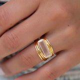 Rose Quartz Rectangular Ring ~ Gemstone ~ Natural ~ 18k Gold Plated ~ Jewelry ~ Handmade~ January Birthstone - MR300