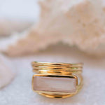 Rose Quartz Rectangular Ring ~ Gemstone ~ Natural ~ 18k Gold Plated ~ Jewelry ~ Handmade~ January Birthstone - MR300