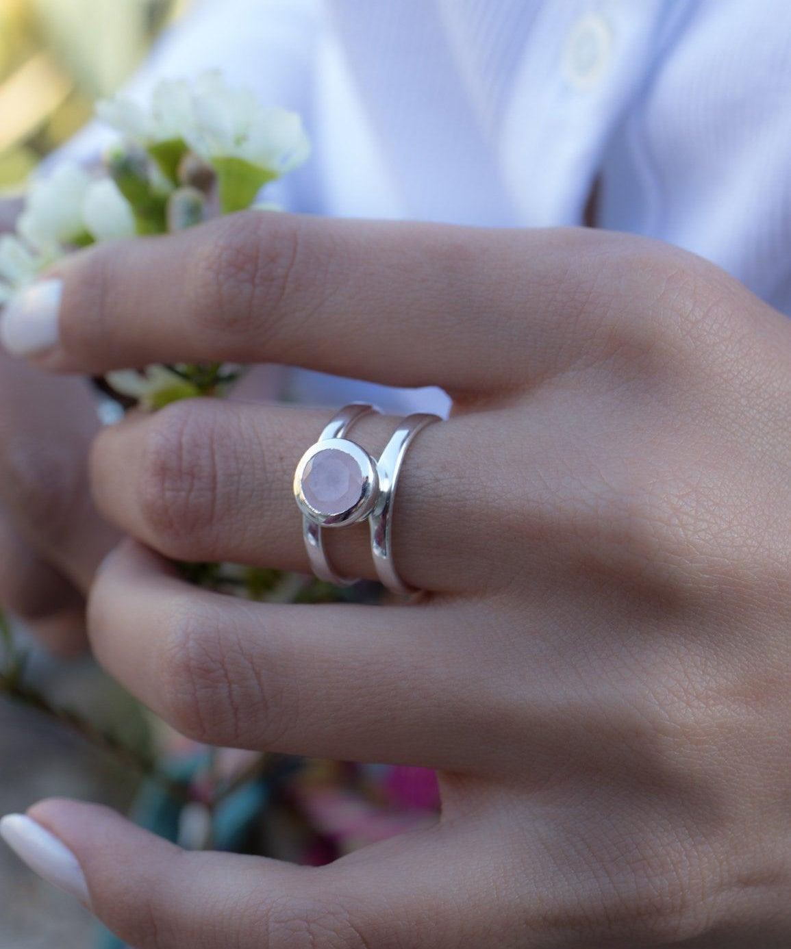 Rose Quartz Ring ~ Sterling Silver 925 ~ MR182 - Maresia Jewelry