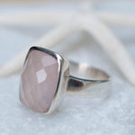 Rose Quartz Ring ~ Rectangular ring ~ Sterling Silver 925 ~ Gemstone~Jewelry ~ Statement ~ Boho ~ Handmade ~ Bohemian ~Hippie ~Gypsy ~ MR222