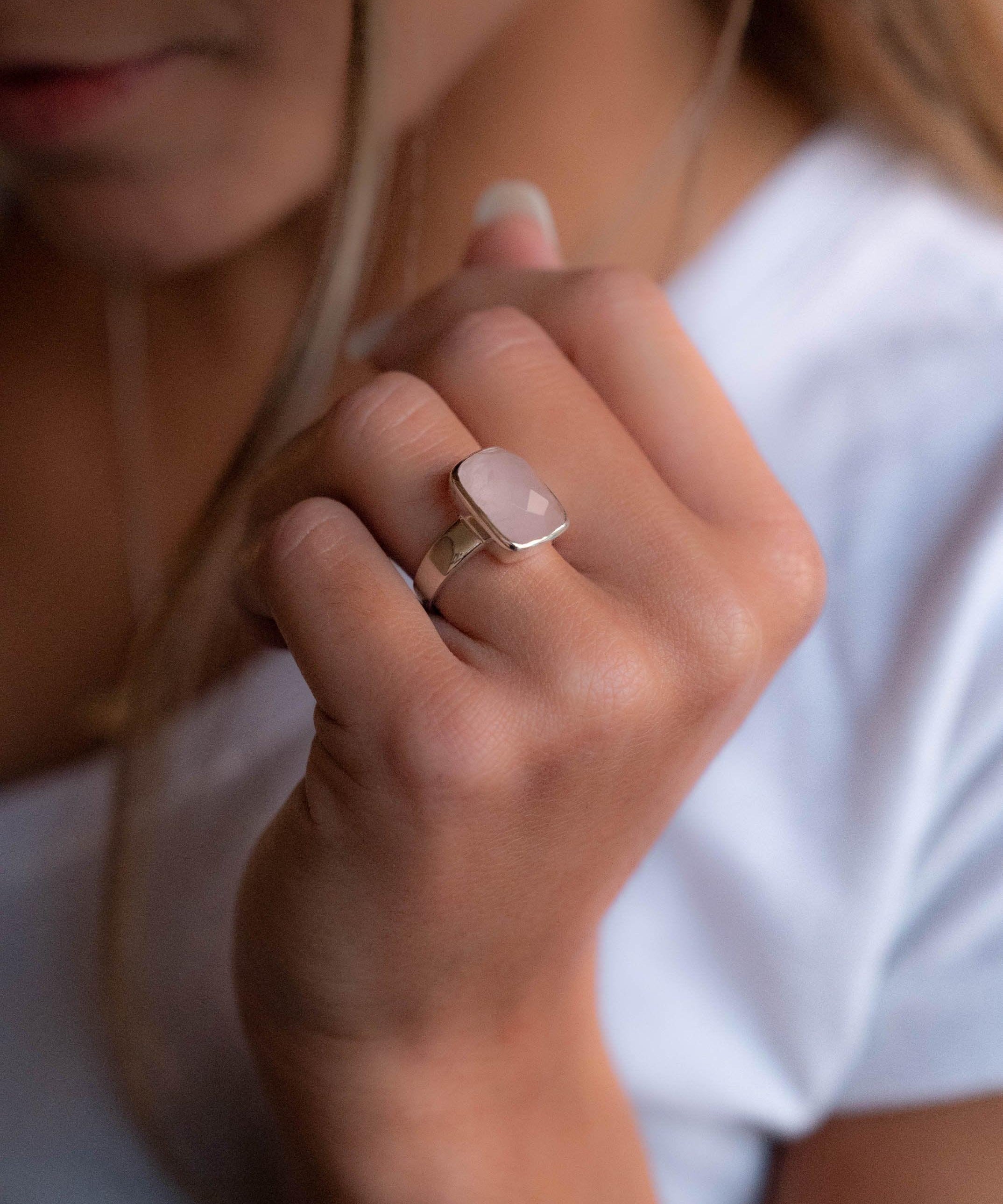 Rose Quartz Ring ~ Rectangular ring ~ Sterling Silver 925 ~ Gemstone~Jewelry ~ Statement ~ Boho ~ Handmade ~ Bohemian ~Hippie ~Gypsy ~ MR222