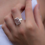 Rose Quartz Ring ~ Rectangular ring ~ Sterling Silver 925 ~ Gemstone~Jewelry ~ Statement ~ Boho ~ Handmade ~ Bohemian ~Hippie ~Gypsy ~ MR222