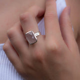 Rose Quartz Ring ~ Rectangular ring ~ Sterling Silver 925 ~ Gemstone~Jewelry ~ Statement ~ Boho ~ Handmade ~ Bohemian ~Hippie ~Gypsy ~ MR222