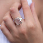 Rose Quartz Ring ~ Rectangular ring ~ Sterling Silver 925 ~ Gemstone~Jewelry ~ Statement ~ Boho ~ Handmade ~ Bohemian ~Hippie ~Gypsy ~ MR222