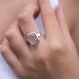 Rose Quartz Ring ~ Rectangular ring ~ Sterling Silver 925 ~ Gemstone~Jewelry ~ Statement ~ Boho ~ Handmade ~ Bohemian ~Hippie ~Gypsy ~ MR222
