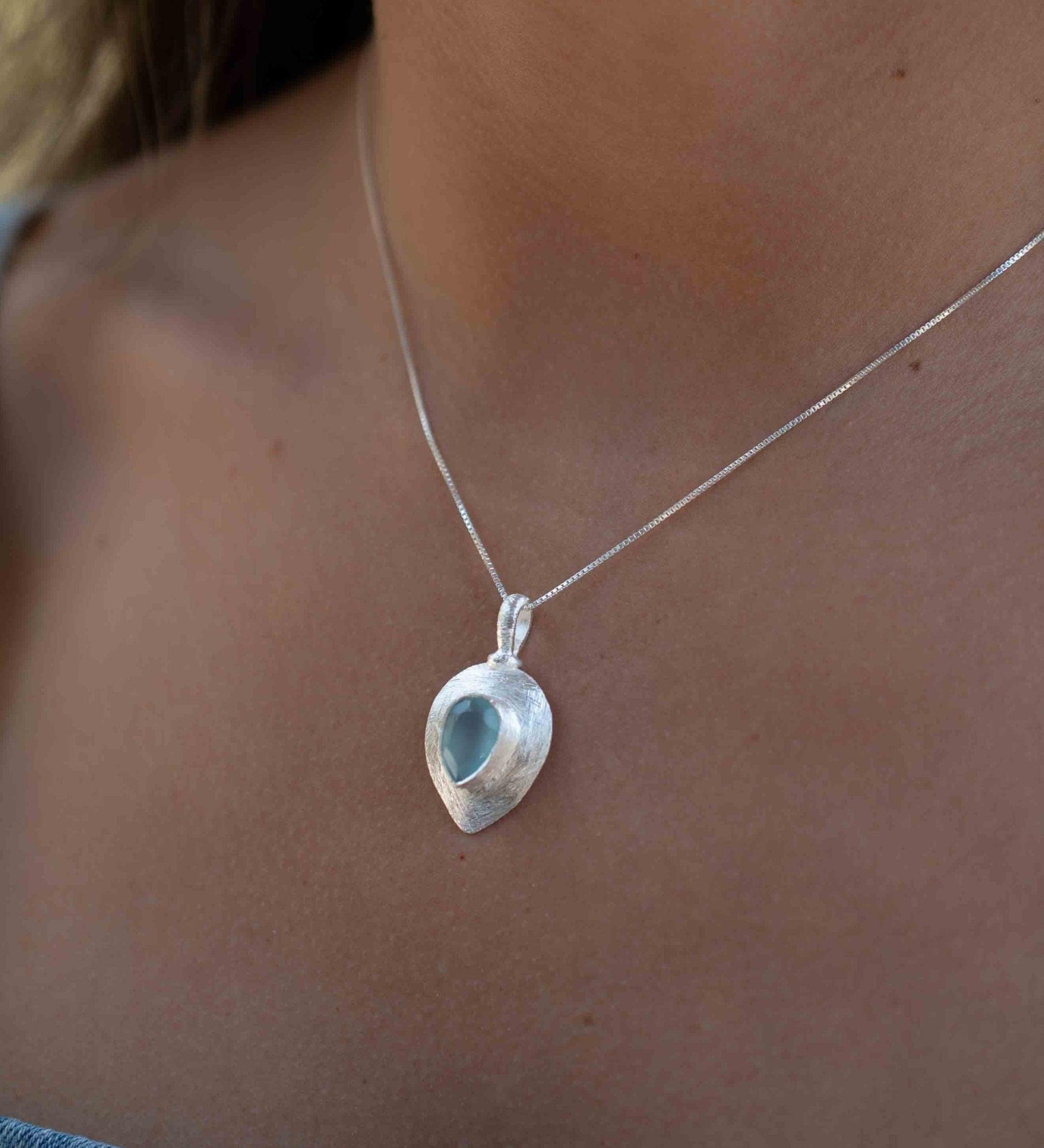 Labradorite, Aqua Chalcedony, Rose Quartz, Moonstone ~ Tear Drop ~ Sterling Silver ~ Charm ~ Layered ~ minimalist ~ delicate MP014