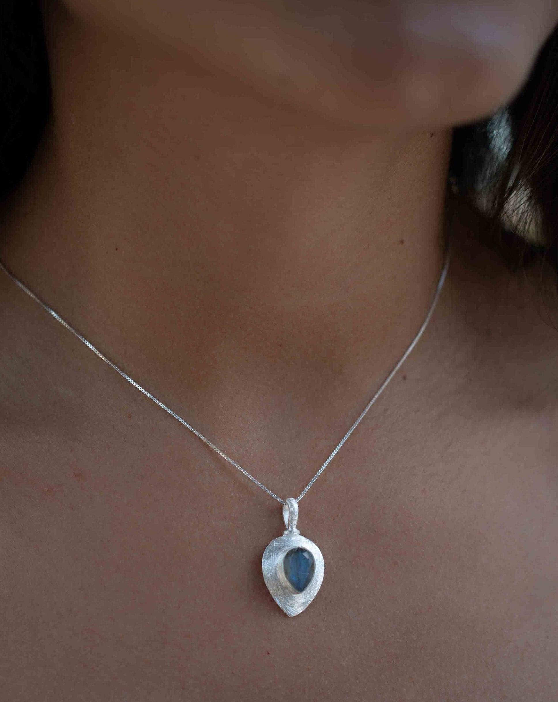Labradorite, Aqua Chalcedony, Rose Quartz, Moonstone ~ Tear Drop ~ Sterling Silver ~ Charm ~ Layered ~ minimalist ~ delicate MP014