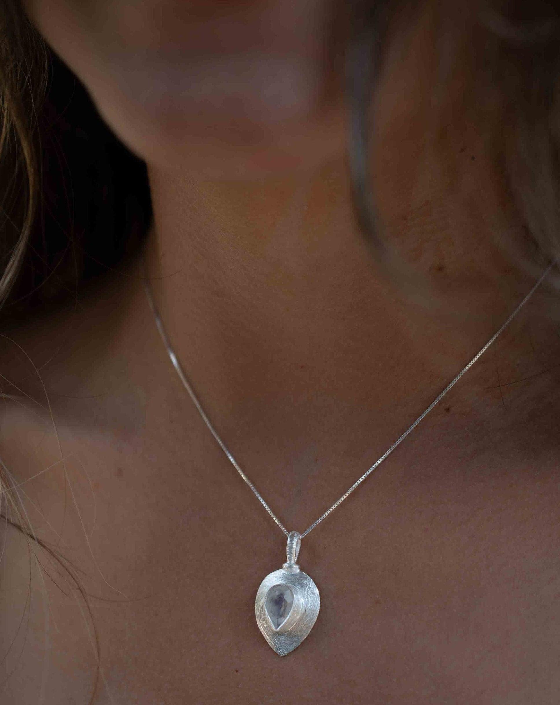 Labradorite, Aqua Chalcedony, Rose Quartz, Moonstone ~ Tear Drop ~ Sterling Silver ~ Charm ~ Layered ~ minimalist ~ delicate MP014